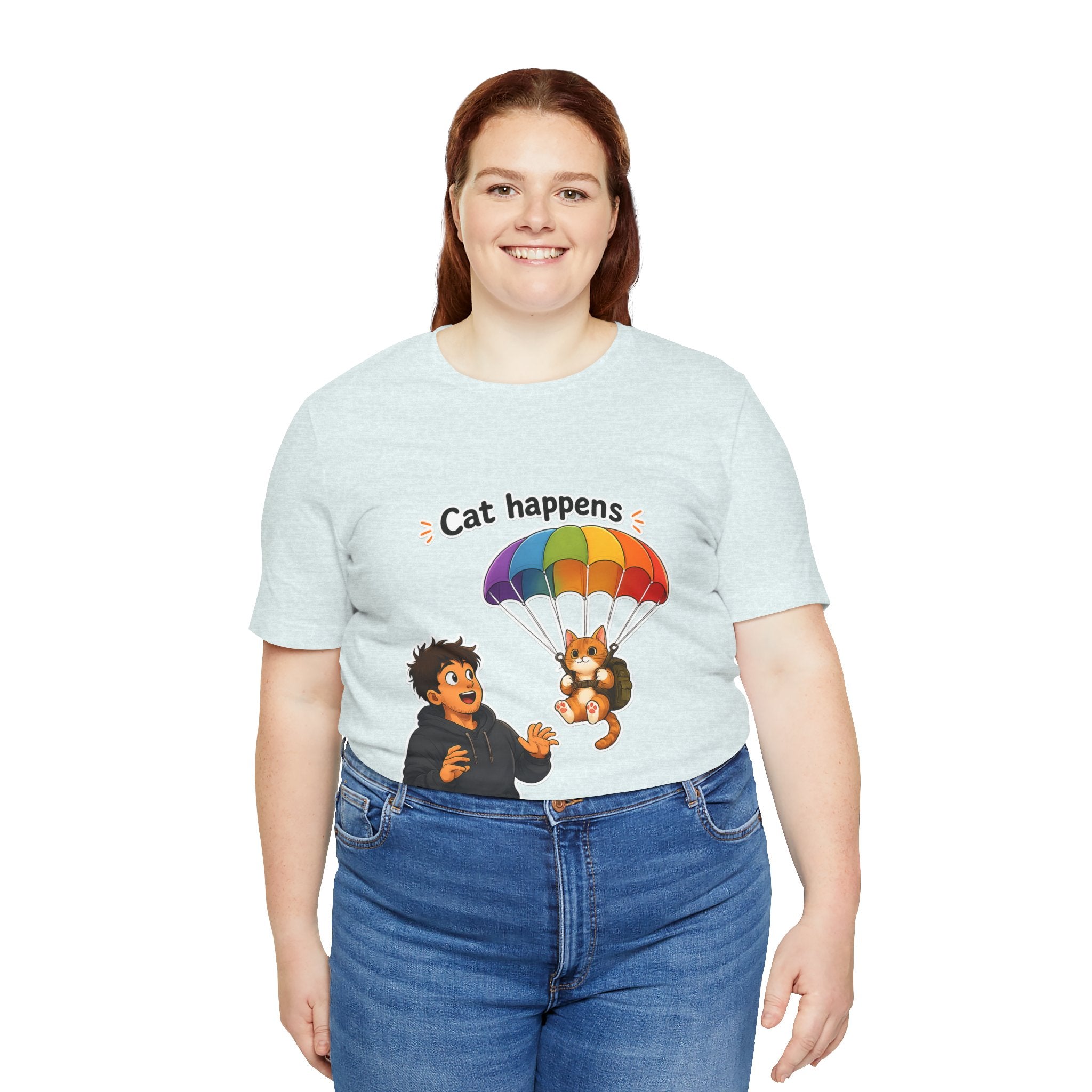 T‑Shirt - Cat Happens | Funny Parachuting Cat Graphic Tee