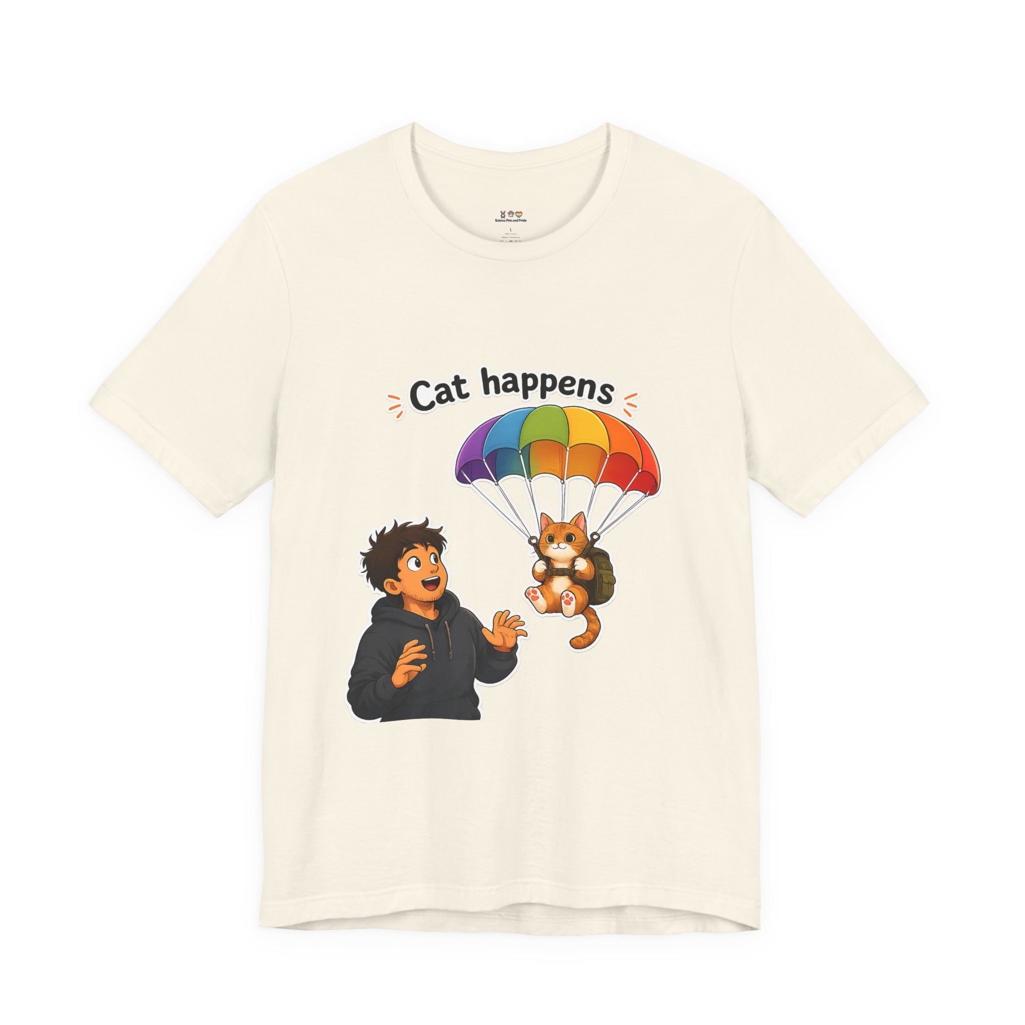 T‑Shirt - Cat Happens | Funny Parachuting Cat Graphic Tee
