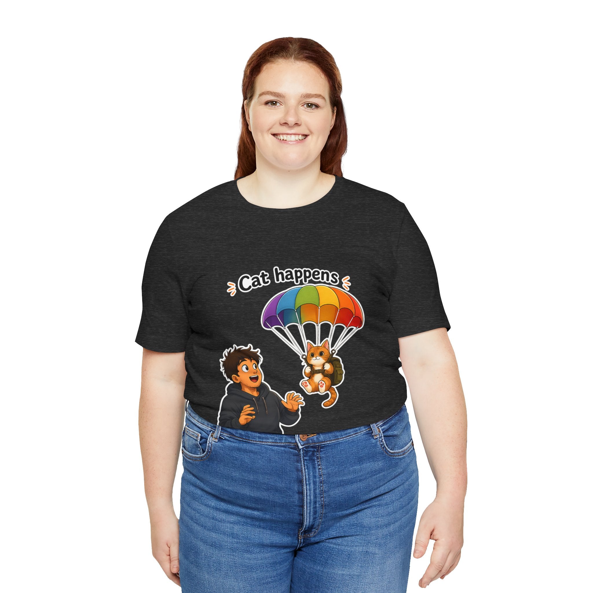T‑Shirt - Cat Happens | Funny Parachuting Cat Graphic Tee