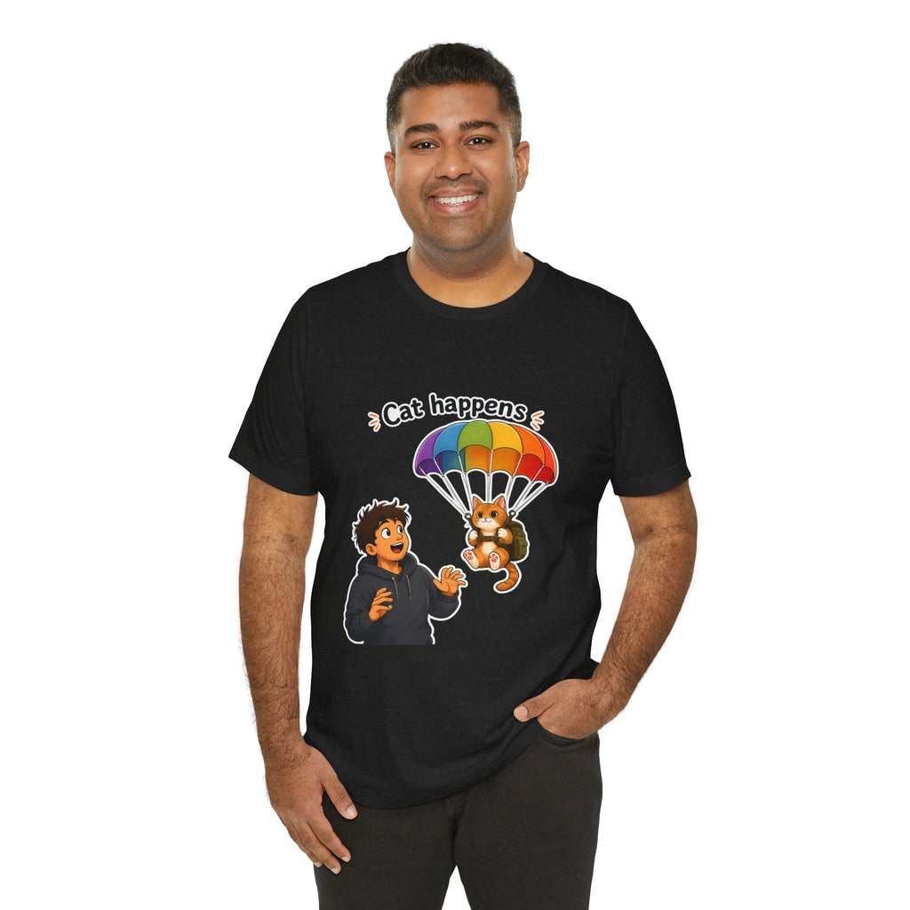 T‑Shirt - Cat Happens | Funny Parachuting Cat Graphic Tee