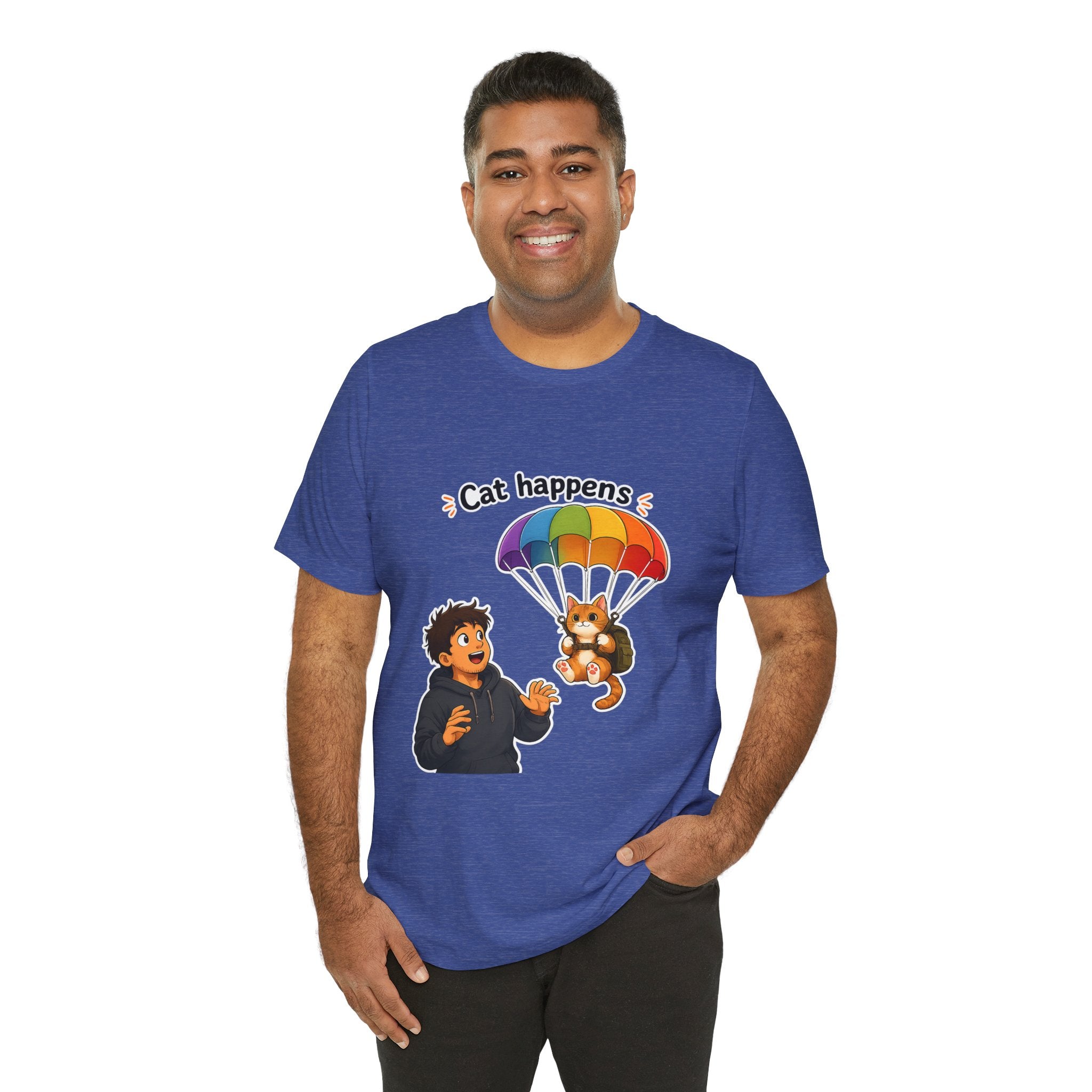 T‑Shirt - Cat Happens | Funny Parachuting Cat Graphic Tee