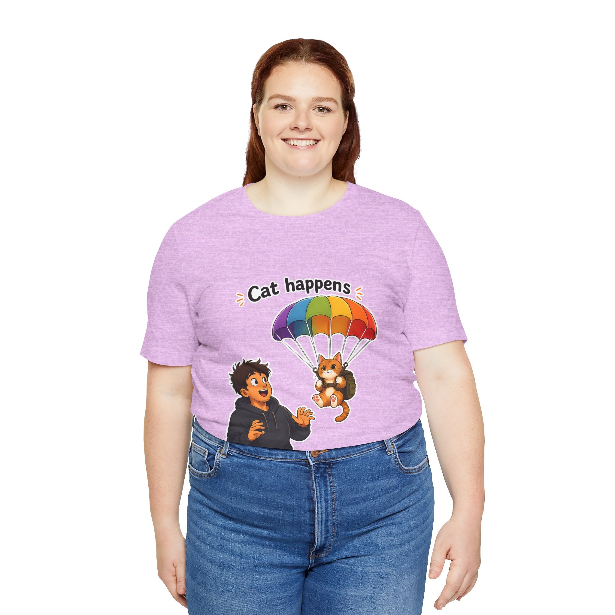 T‑Shirt - Cat Happens | Funny Parachuting Cat Graphic Tee