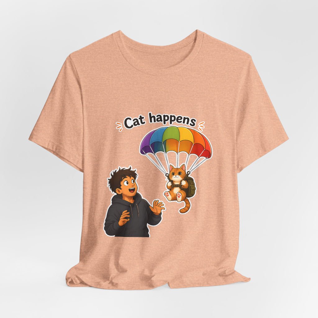 T‑Shirt - Cat Happens | Funny Parachuting Cat Graphic Tee