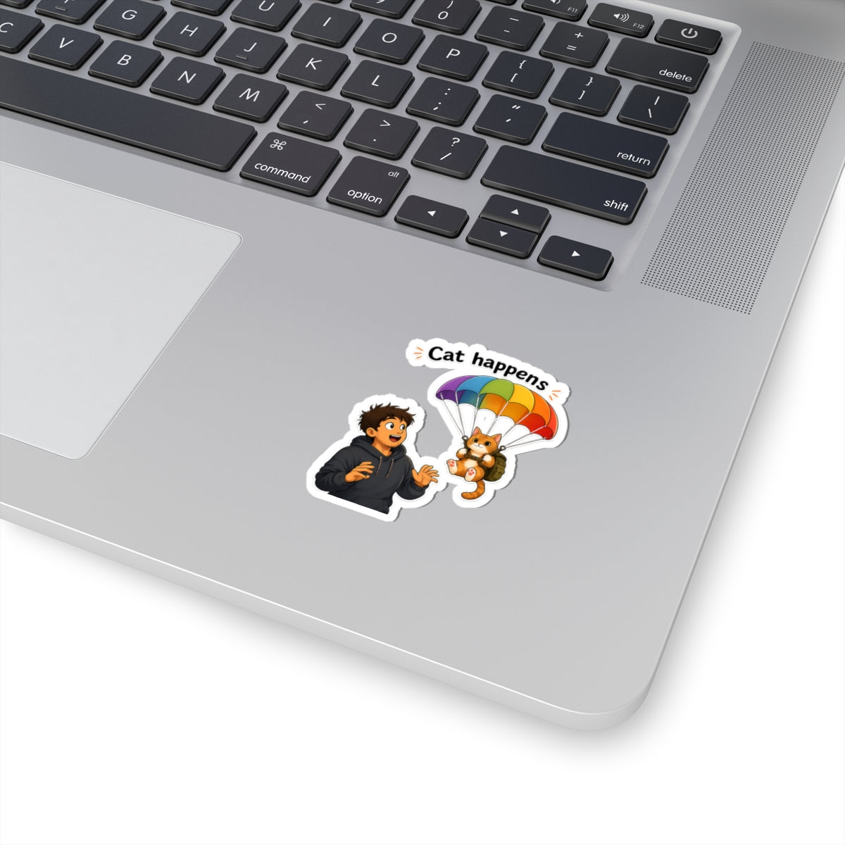 Sticker - Cat Happens | Funny Parachuting Cat Graphic