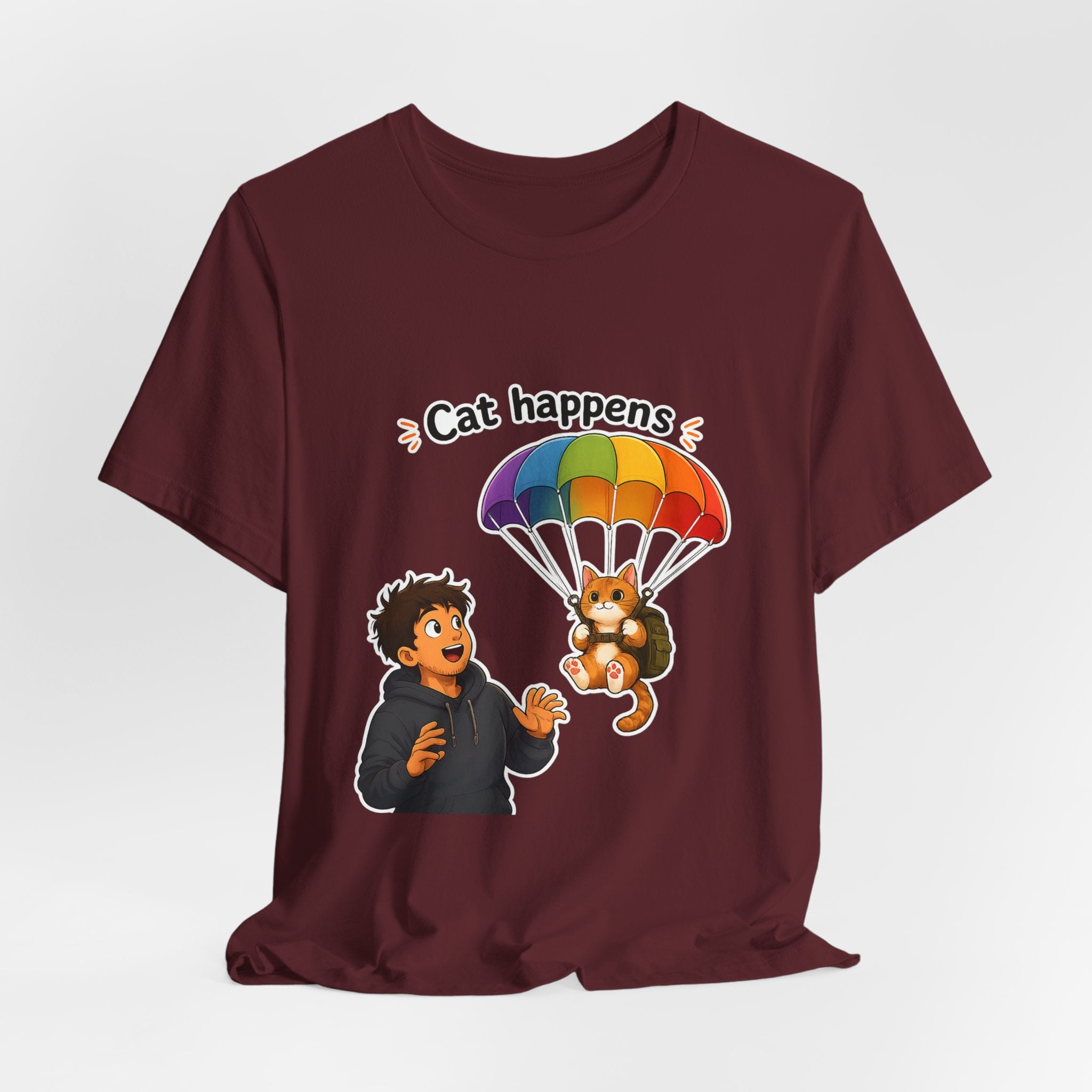 T‑Shirt - Cat Happens | Funny Parachuting Cat Graphic Tee
