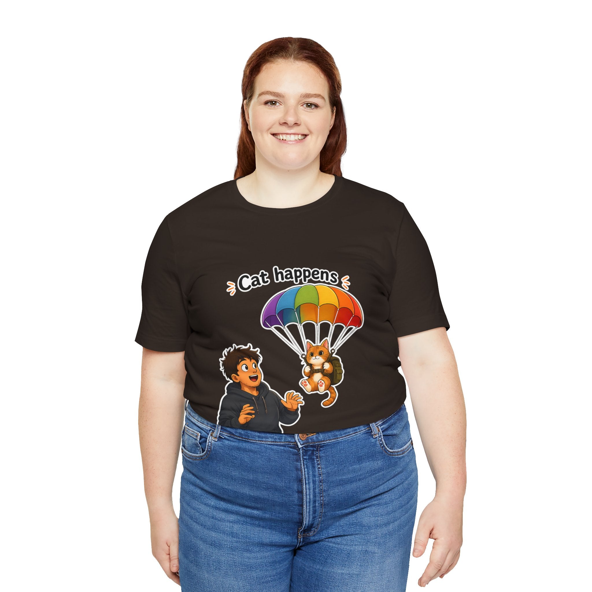 T‑Shirt - Cat Happens | Funny Parachuting Cat Graphic Tee