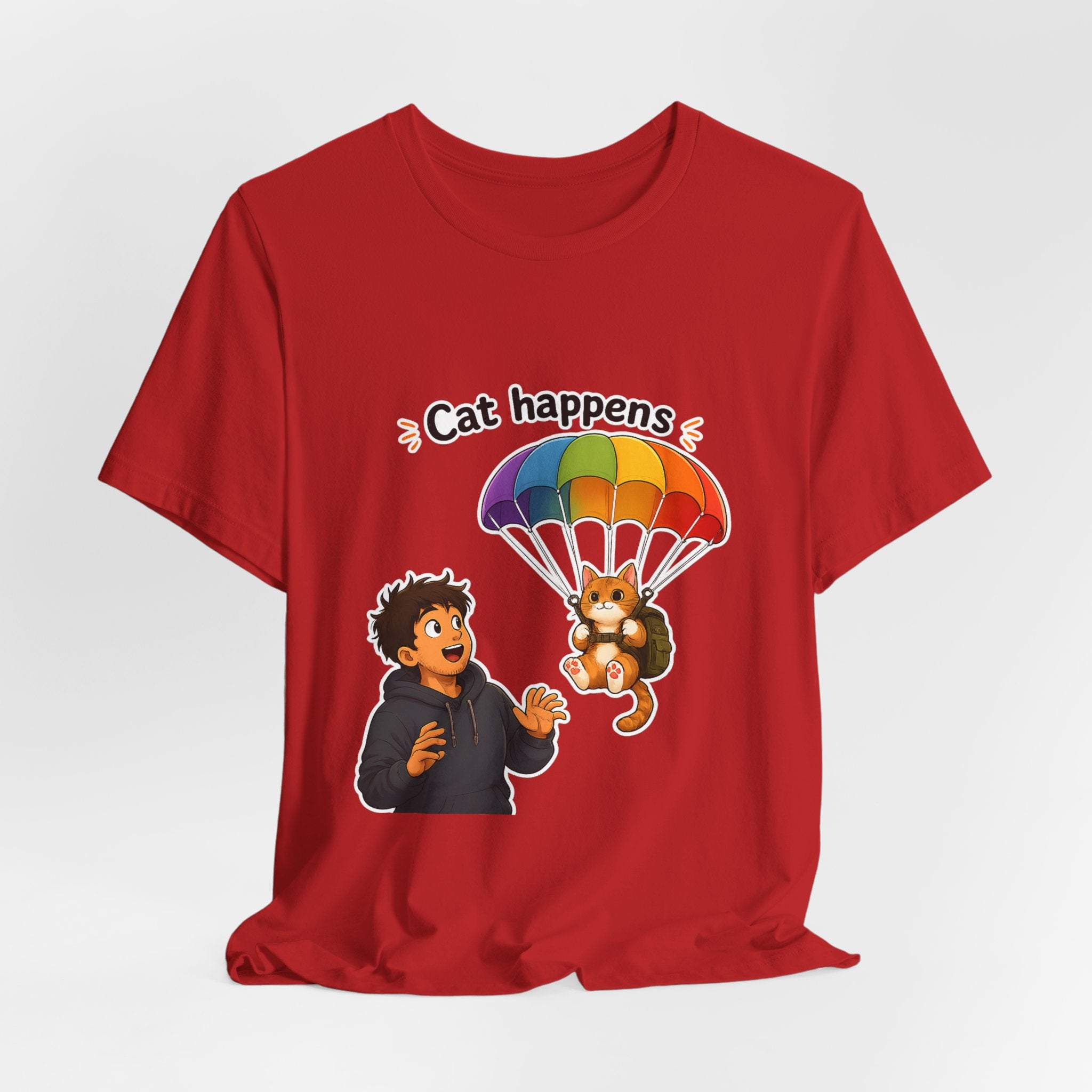 T‑Shirt - Cat Happens | Funny Parachuting Cat Graphic Tee