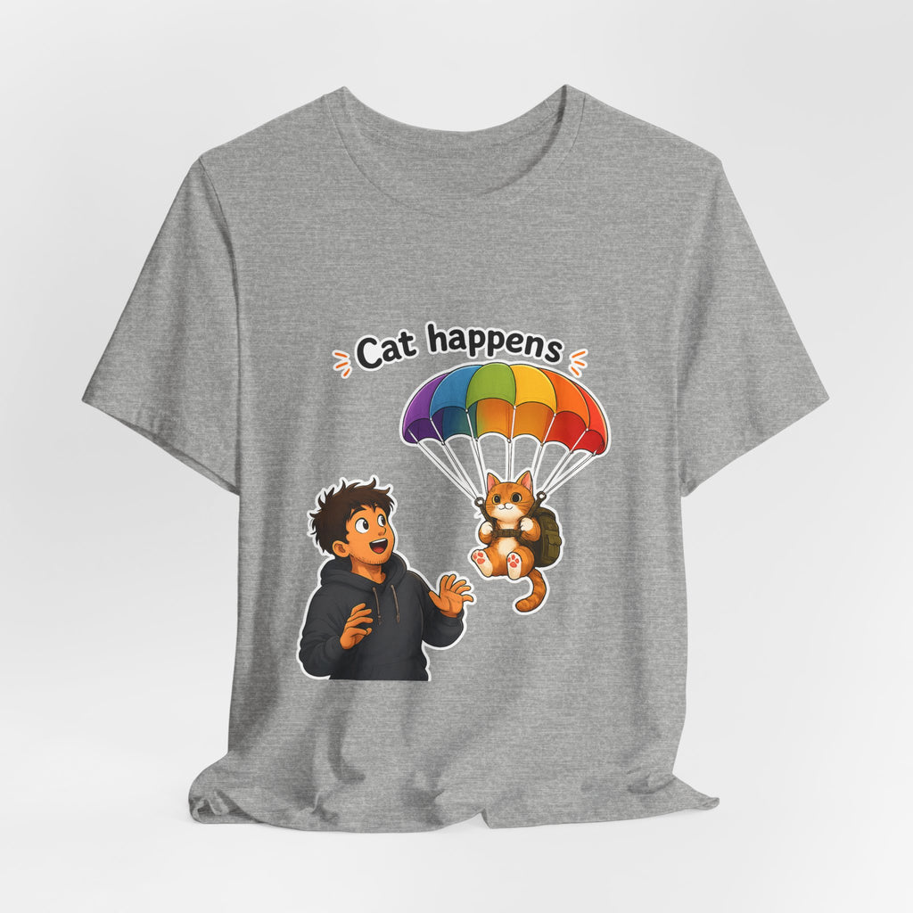 T‑Shirt - Cat Happens | Funny Parachuting Cat Graphic Tee