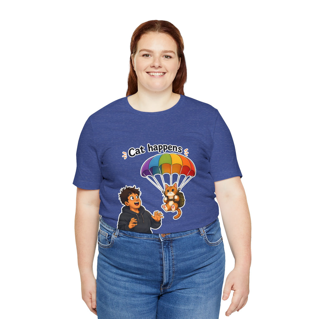 T‑Shirt - Cat Happens | Funny Parachuting Cat Graphic Tee