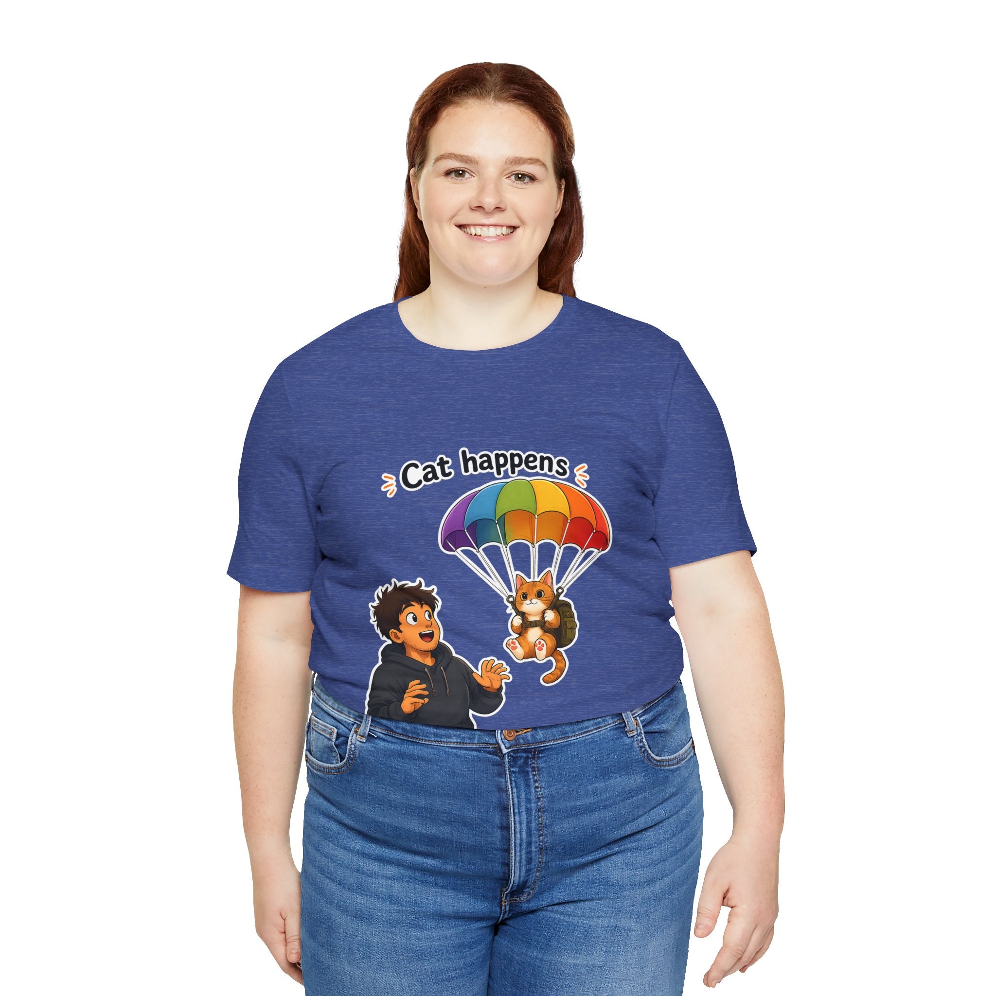 T‑Shirt - Cat Happens | Funny Parachuting Cat Graphic Tee