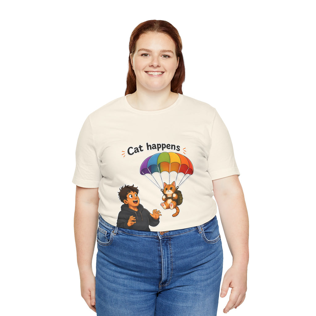 T‑Shirt - Cat Happens | Funny Parachuting Cat Graphic Tee