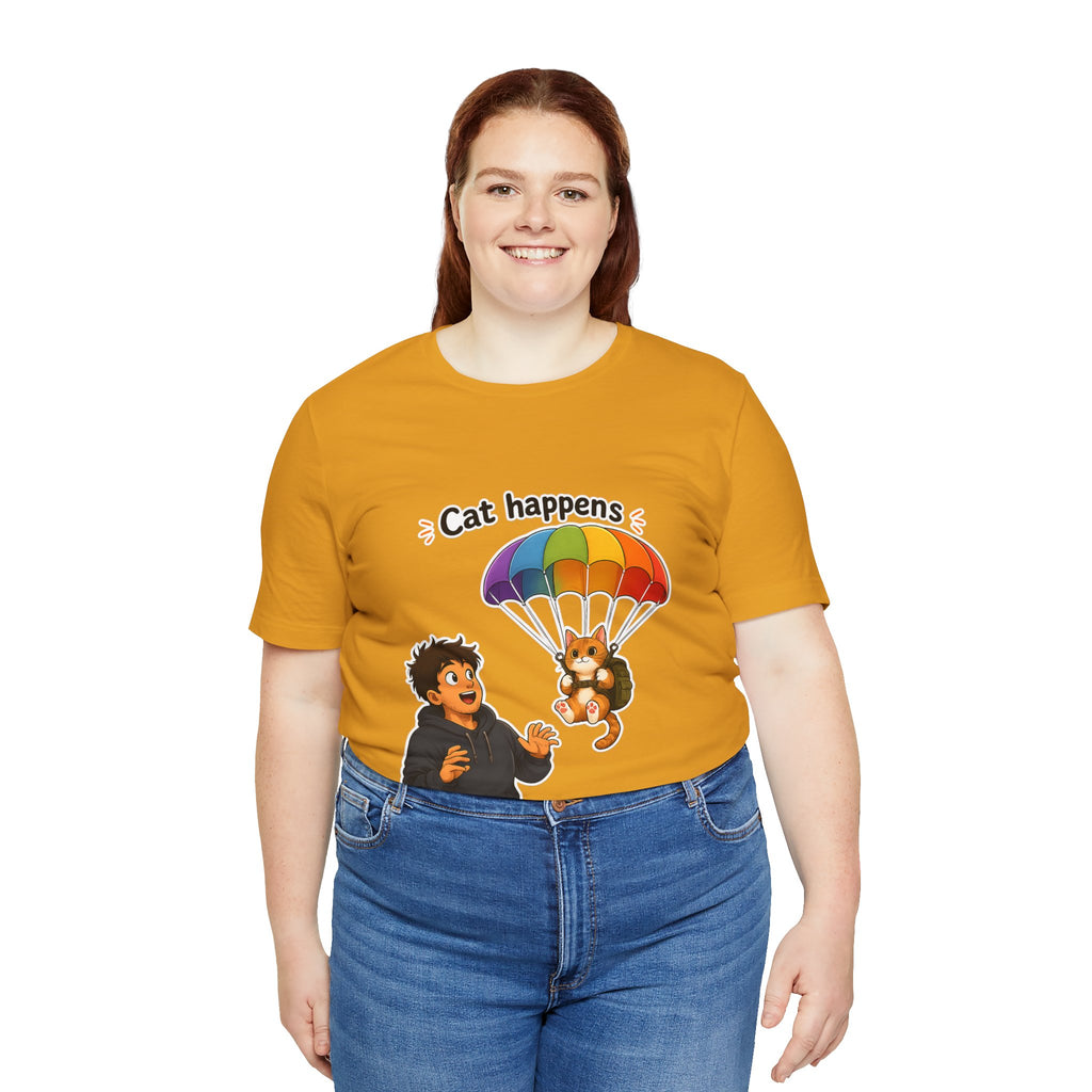 T‑Shirt - Cat Happens | Funny Parachuting Cat Graphic Tee