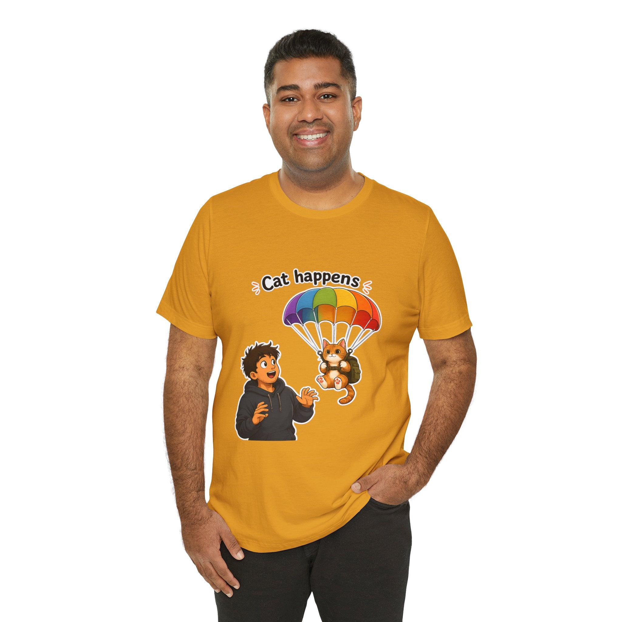 T‑Shirt - Cat Happens | Funny Parachuting Cat Graphic Tee