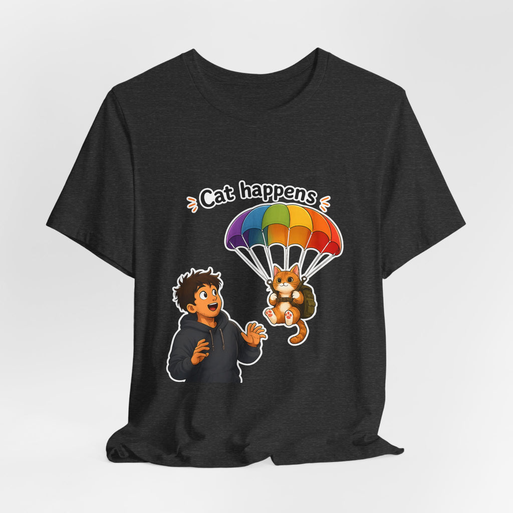 T‑Shirt - Cat Happens | Funny Parachuting Cat Graphic Tee