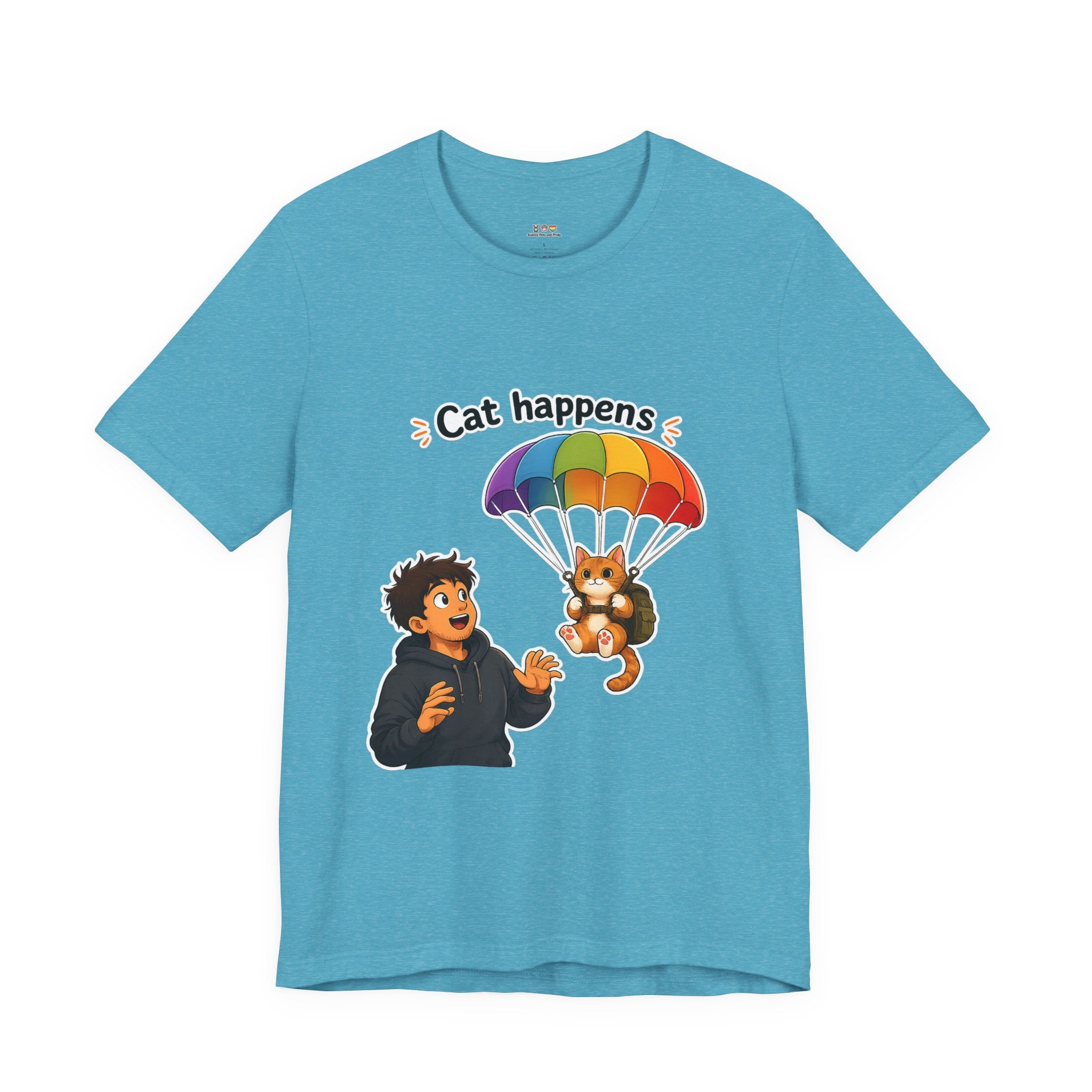 T‑Shirt - Cat Happens | Funny Parachuting Cat Graphic Tee