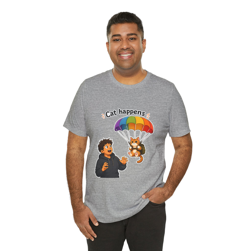 T‑Shirt - Cat Happens | Funny Parachuting Cat Graphic Tee