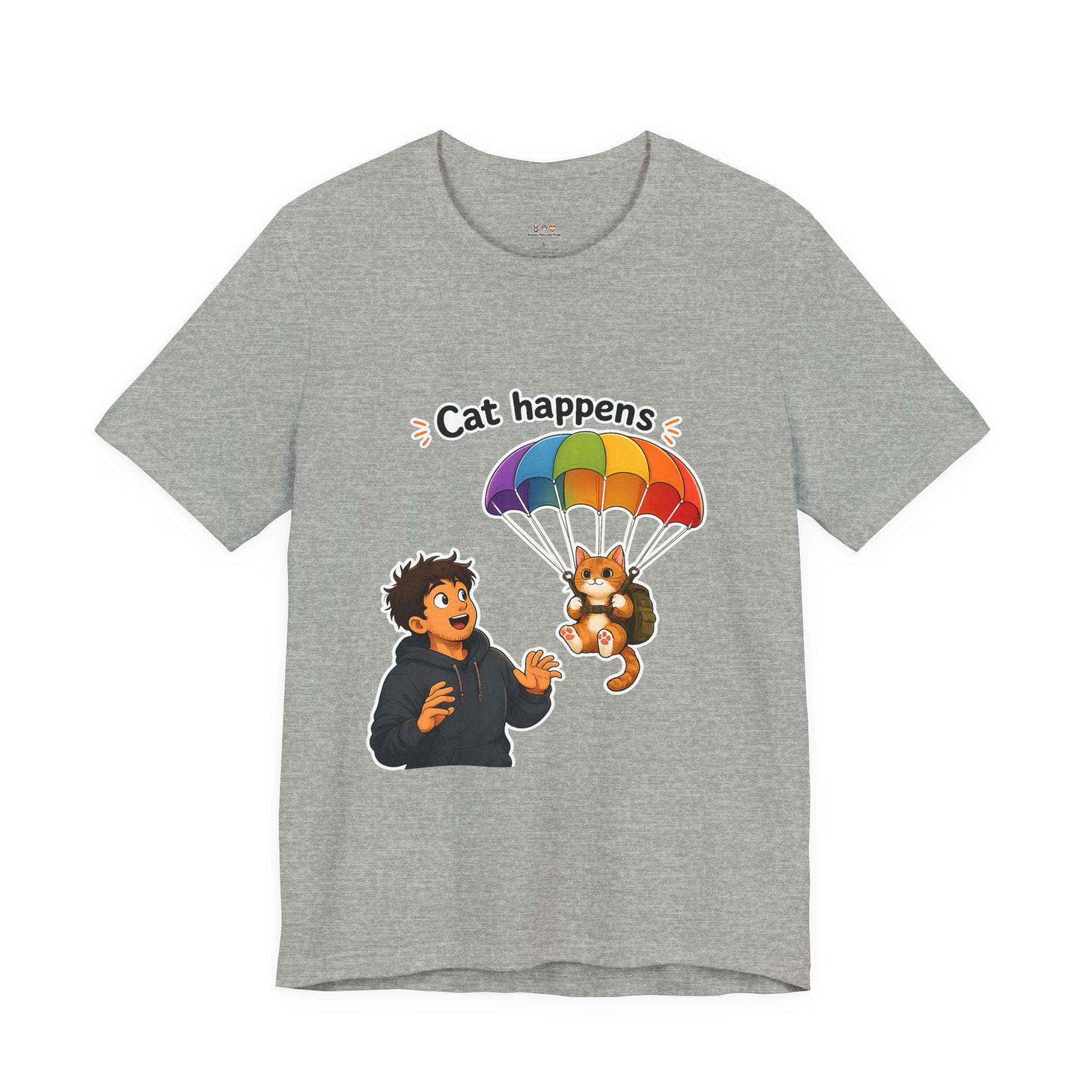 T‑Shirt - Cat Happens | Funny Parachuting Cat Graphic Tee