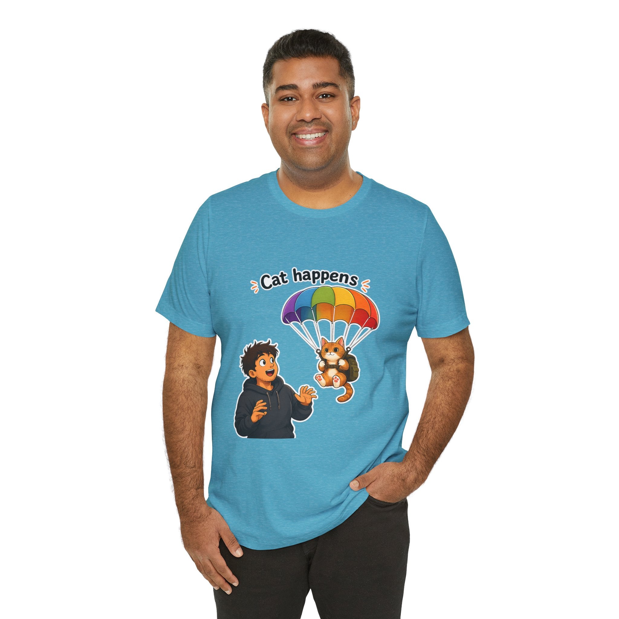 T‑Shirt - Cat Happens | Funny Parachuting Cat Graphic Tee