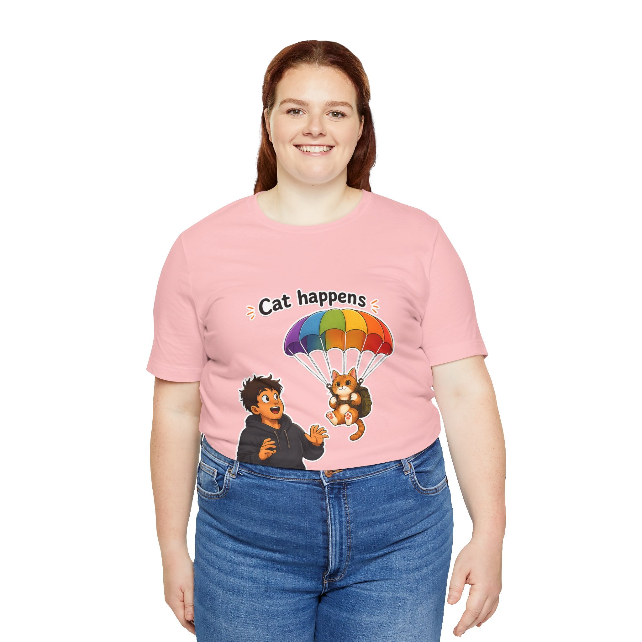 T‑Shirt - Cat Happens | Funny Parachuting Cat Graphic Tee