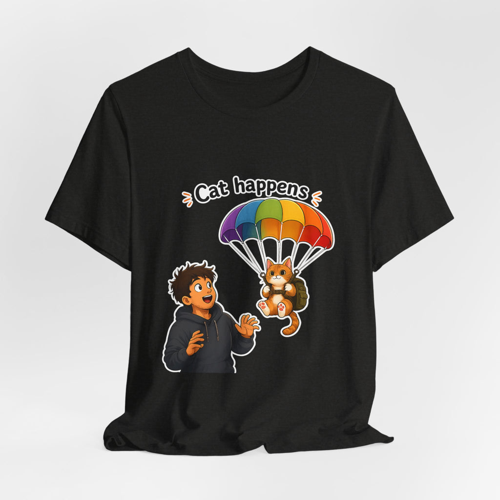 T‑Shirt - Cat Happens | Funny Parachuting Cat Graphic Tee