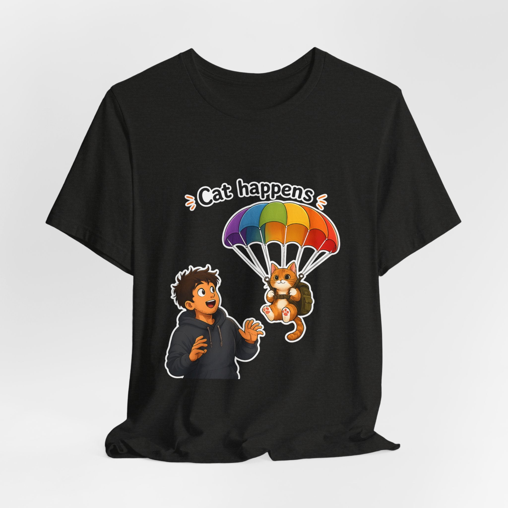 T‑Shirt - Cat Happens | Funny Parachuting Cat Graphic Tee
