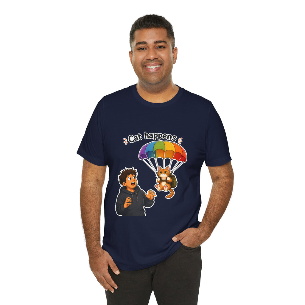 T‑Shirt - Cat Happens | Funny Parachuting Cat Graphic Tee