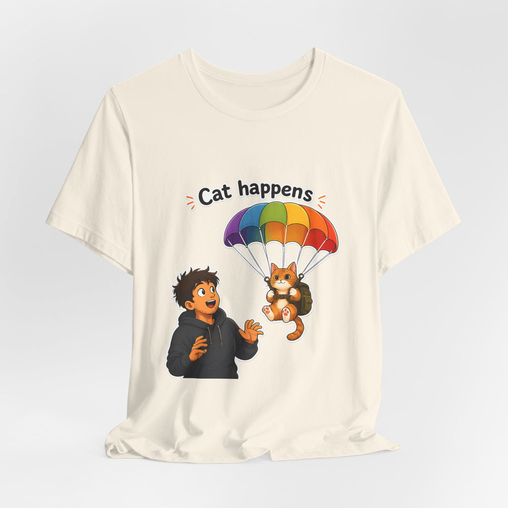 T‑Shirt - Cat Happens | Funny Parachuting Cat Graphic Tee