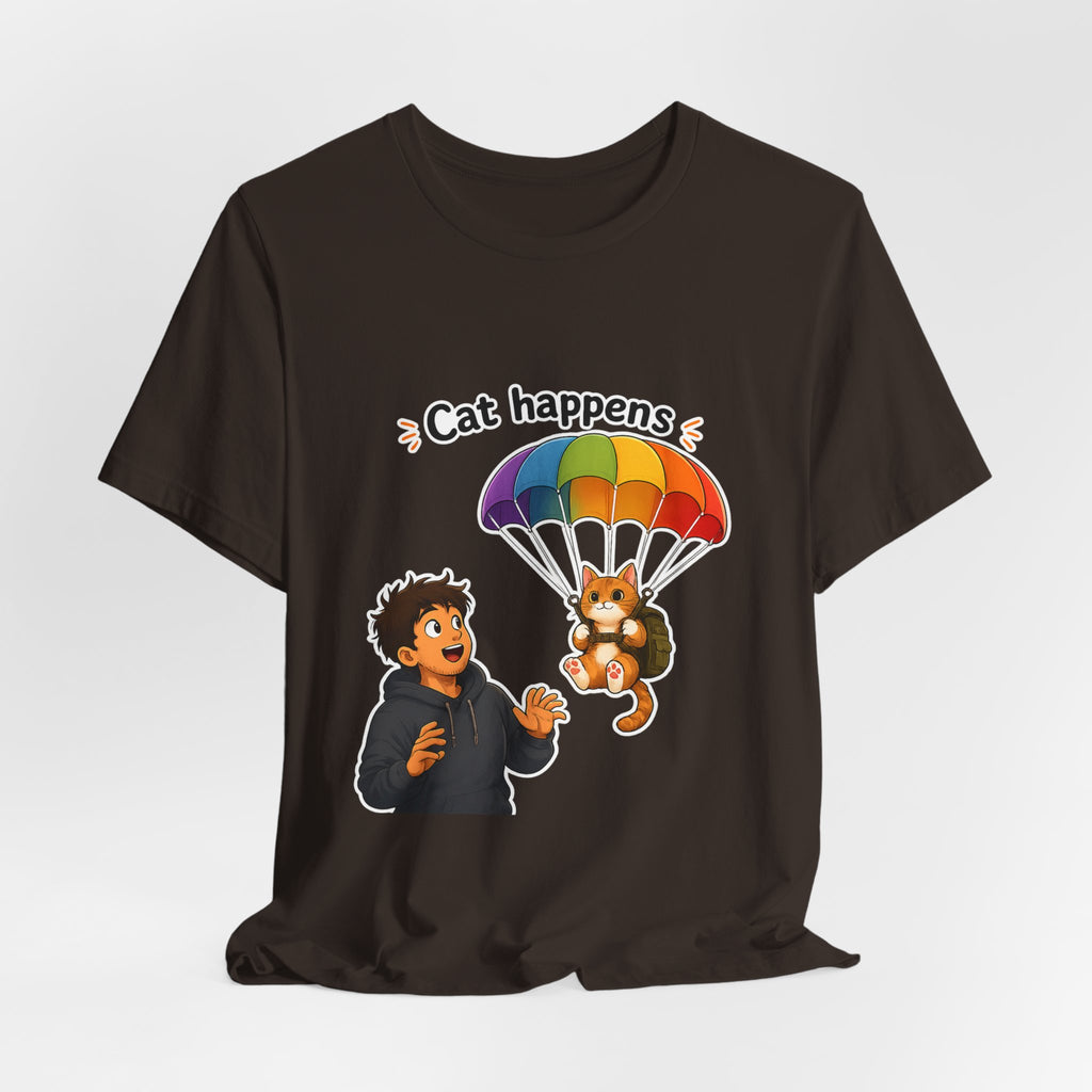 T‑Shirt - Cat Happens | Funny Parachuting Cat Graphic Tee