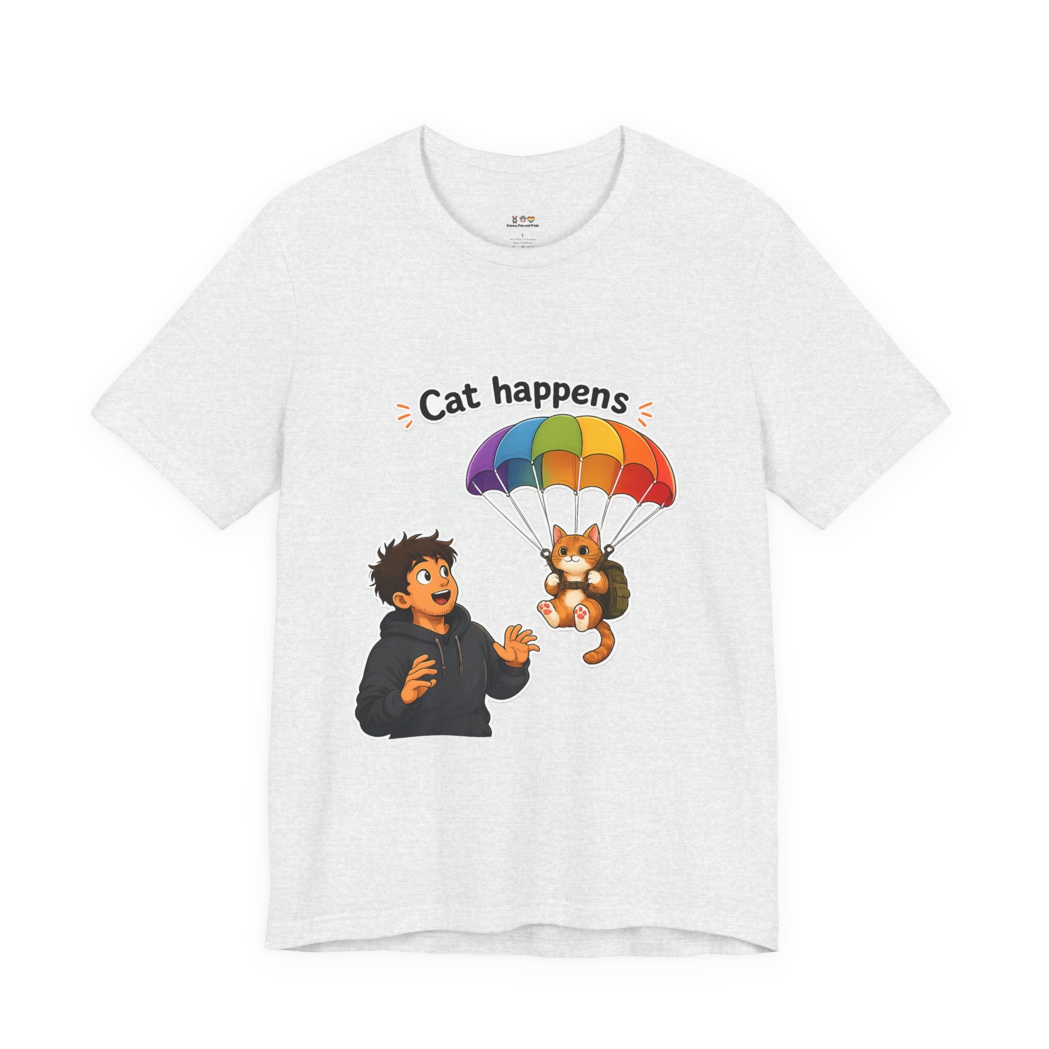 T‑Shirt - Cat Happens | Funny Parachuting Cat Graphic Tee