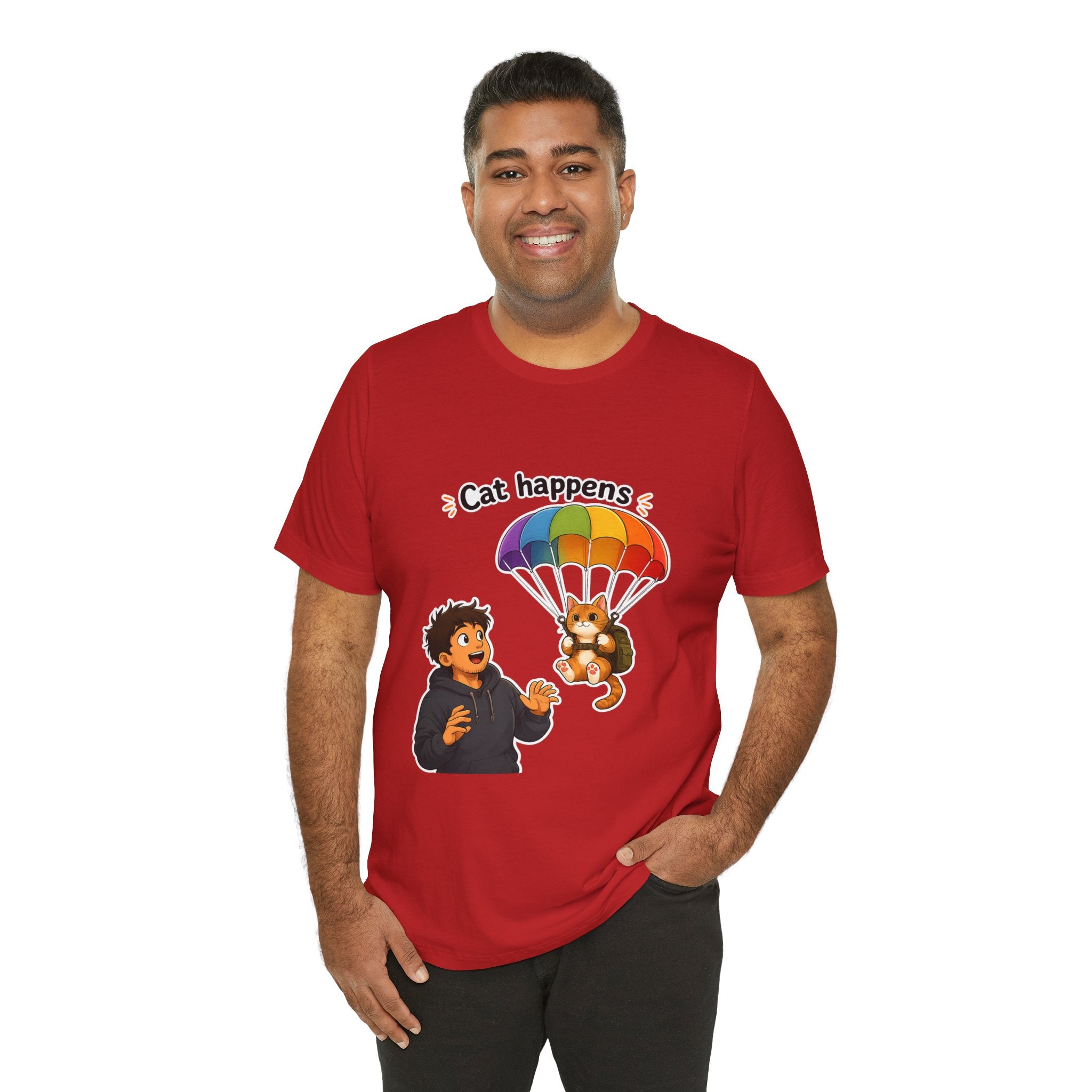 T‑Shirt - Cat Happens | Funny Parachuting Cat Graphic Tee