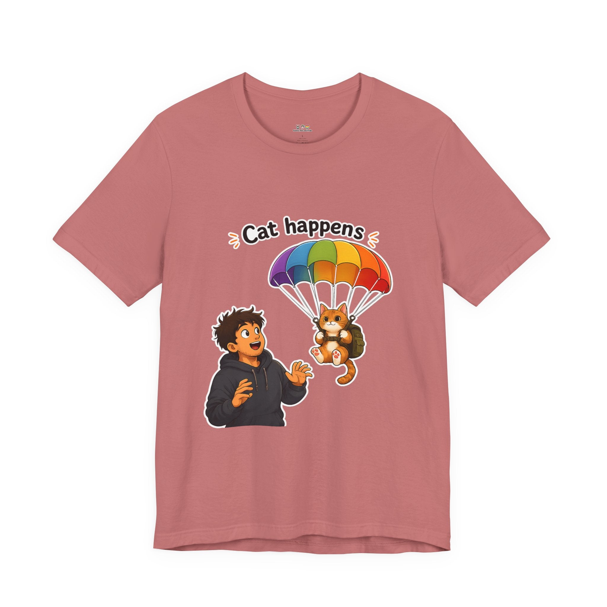 T‑Shirt - Cat Happens | Funny Parachuting Cat Graphic Tee