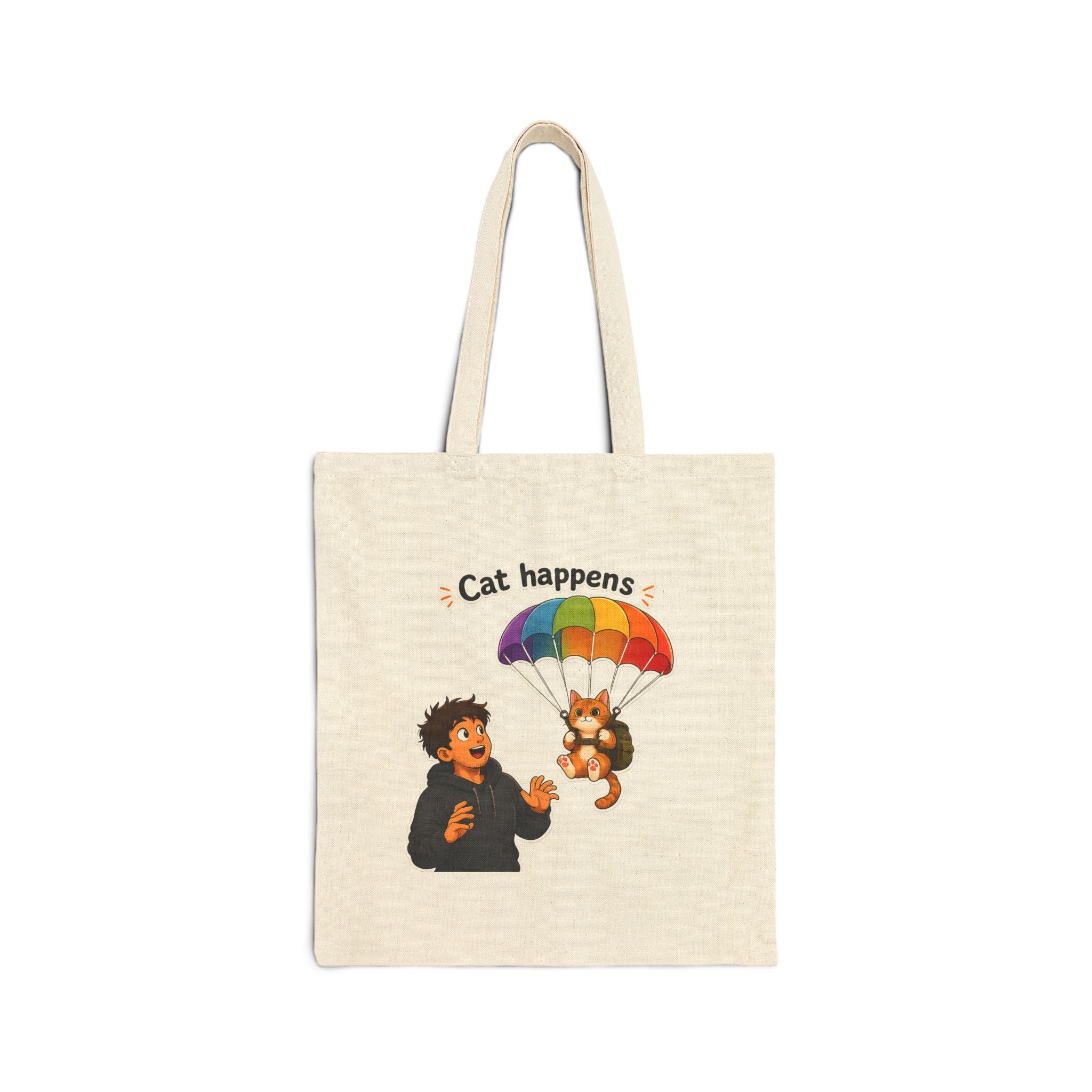 Tote Bag - Cat Happens | Funny Parachuting Cat Graphic