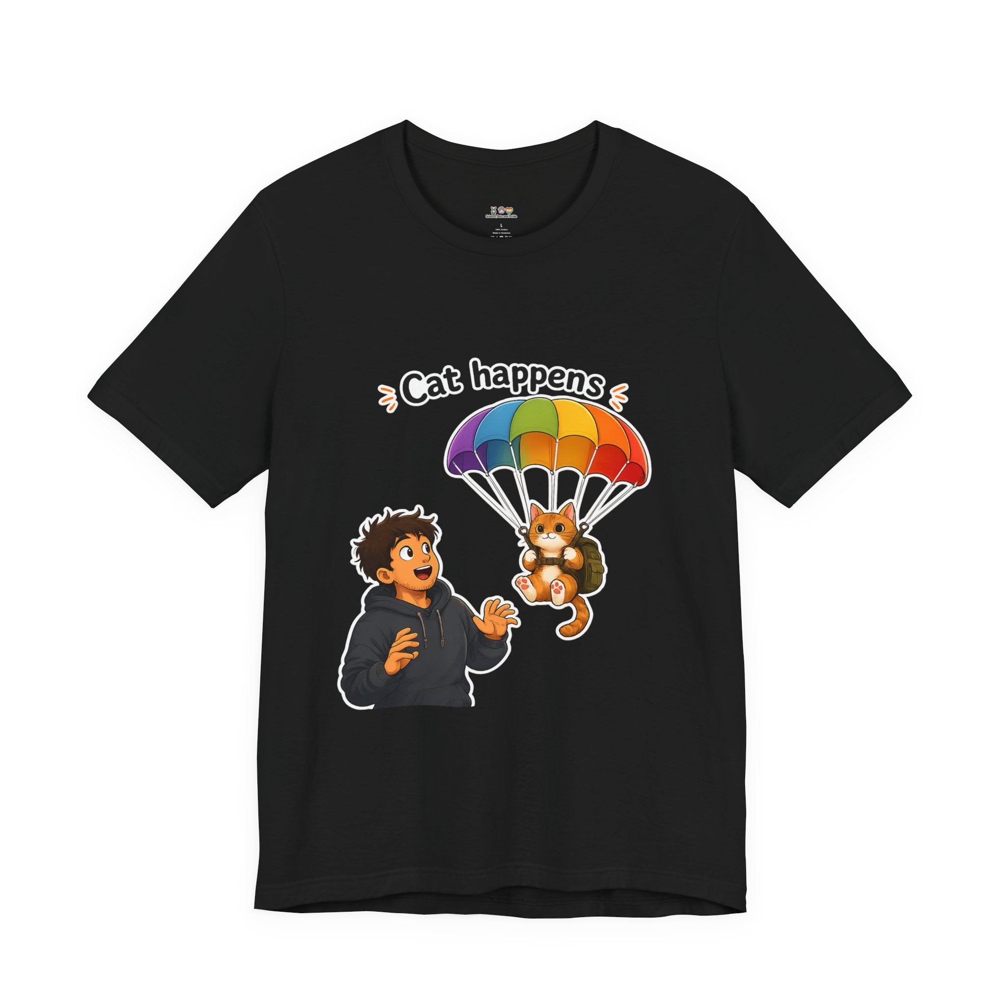 T‑Shirt - Cat Happens | Funny Parachuting Cat Graphic Tee