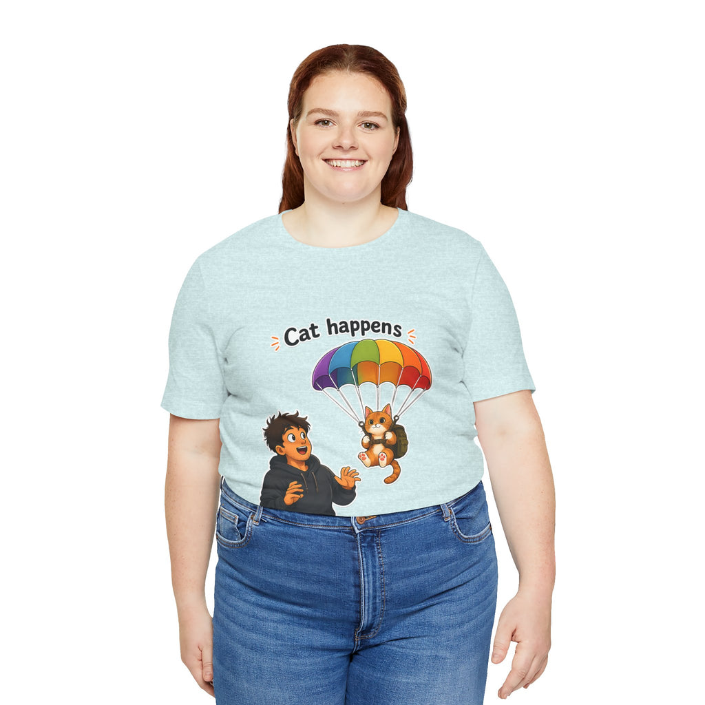 T‑Shirt - Cat Happens | Funny Parachuting Cat Graphic Tee