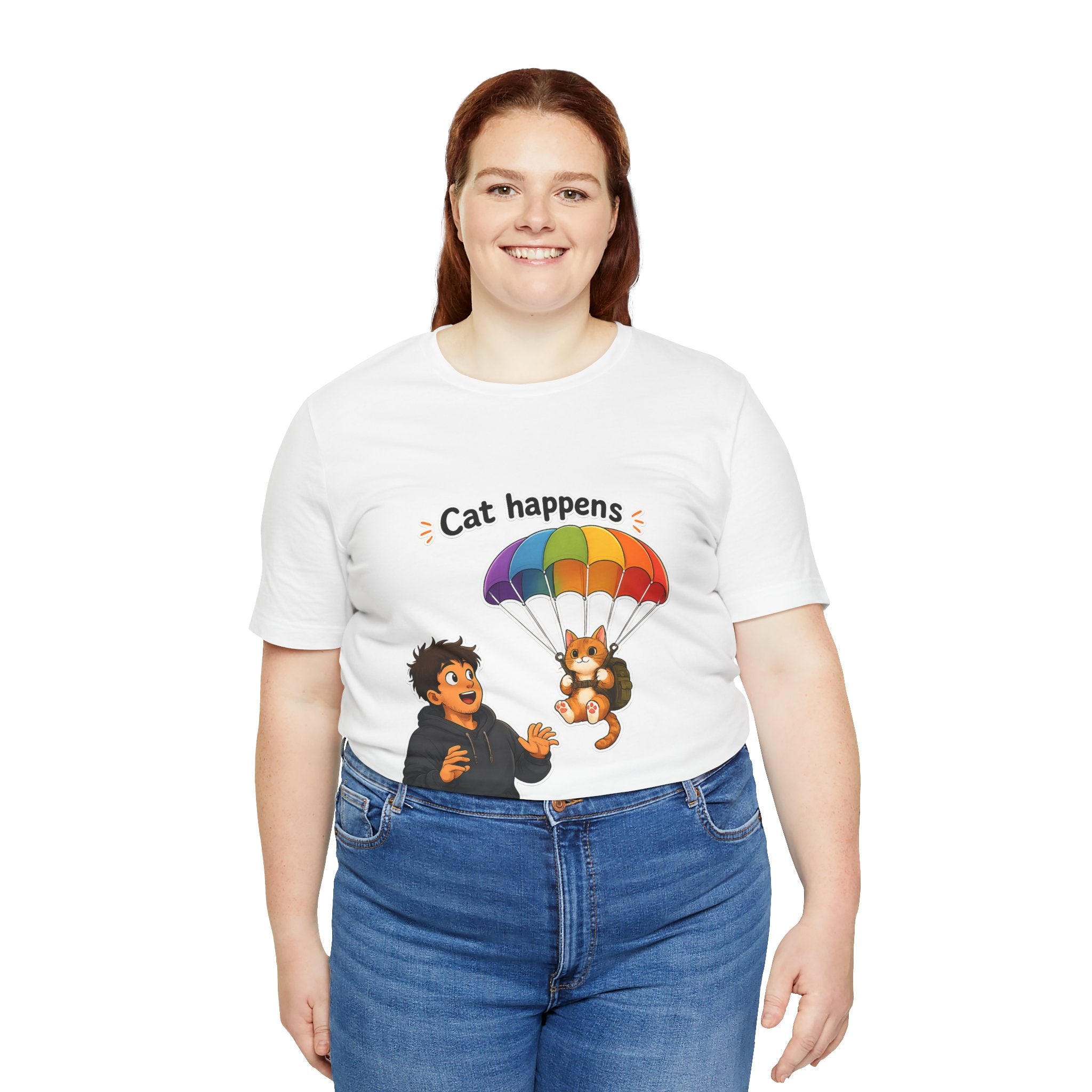 T‑Shirt - Cat Happens | Funny Parachuting Cat Graphic Tee