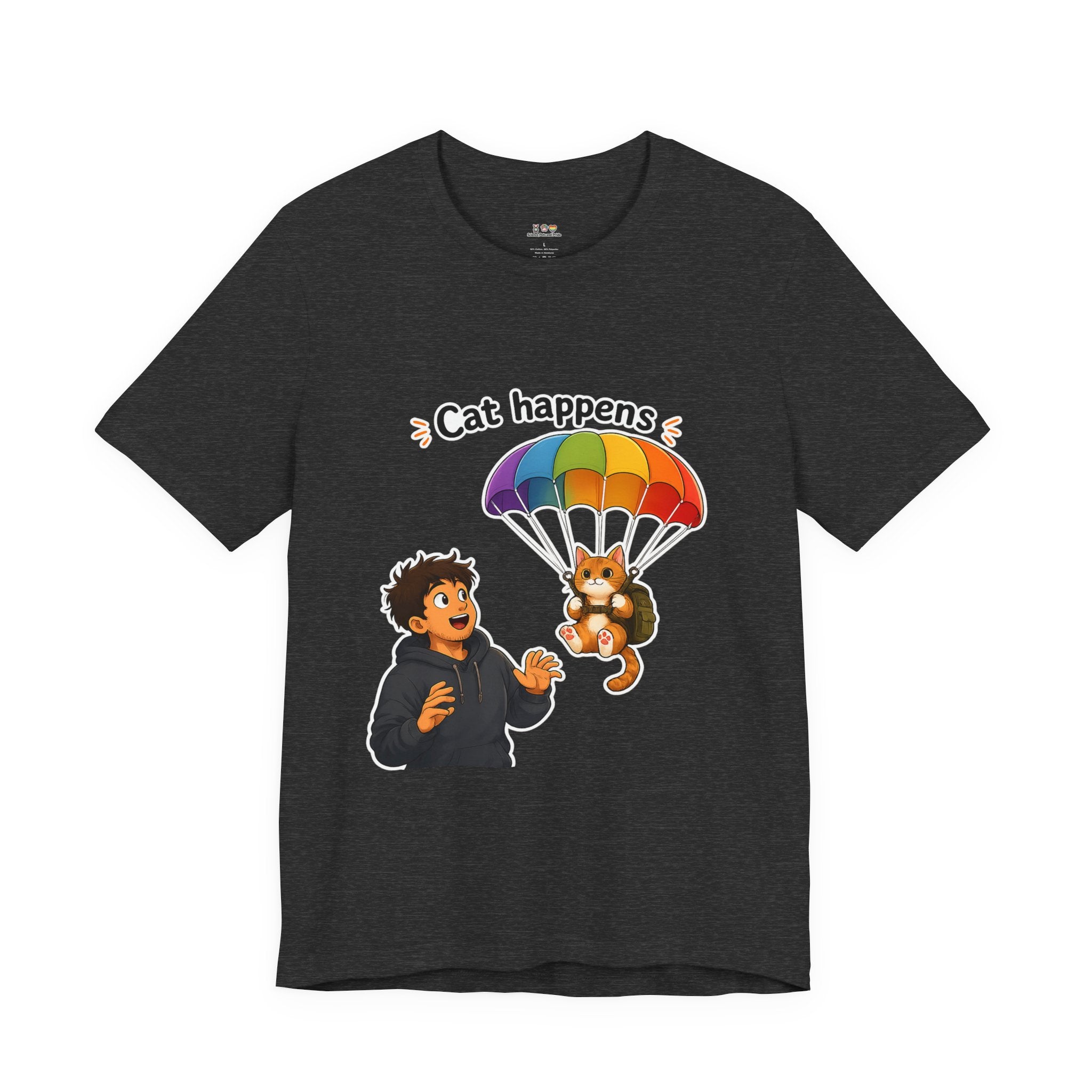 T‑Shirt - Cat Happens | Funny Parachuting Cat Graphic Tee