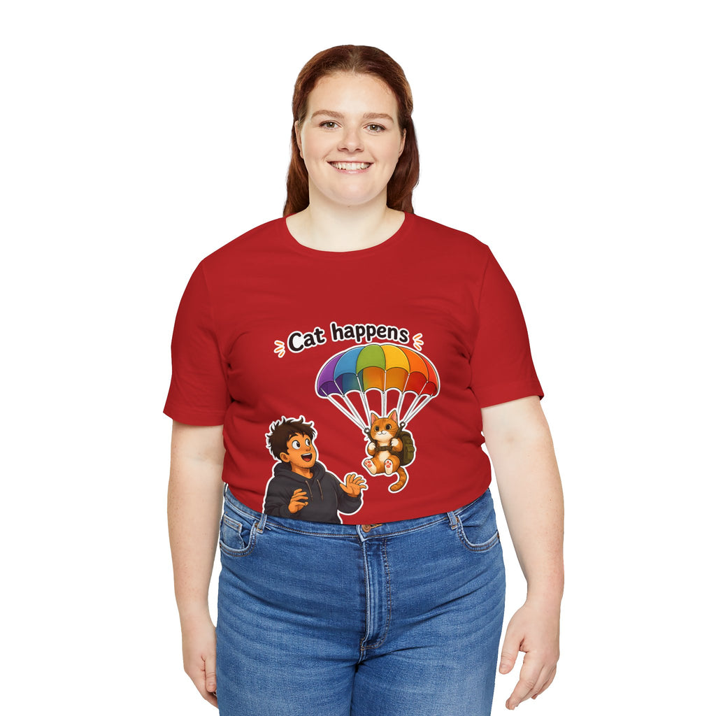 T‑Shirt - Cat Happens | Funny Parachuting Cat Graphic Tee