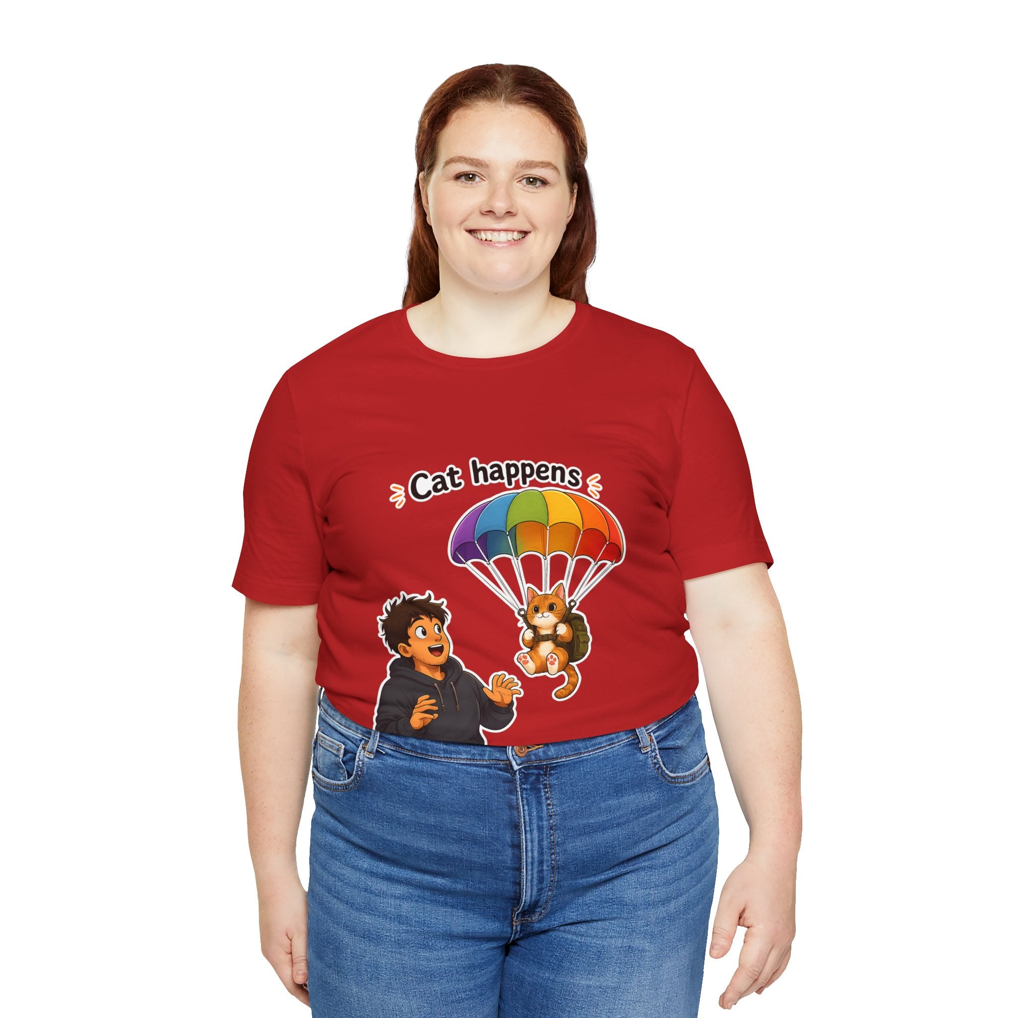 T‑Shirt - Cat Happens | Funny Parachuting Cat Graphic Tee