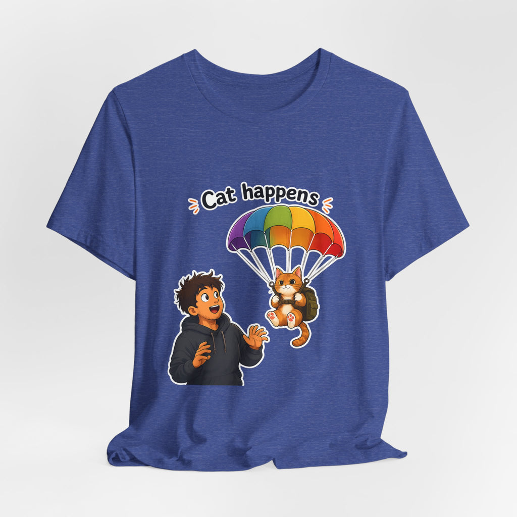 T‑Shirt - Cat Happens | Funny Parachuting Cat Graphic Tee