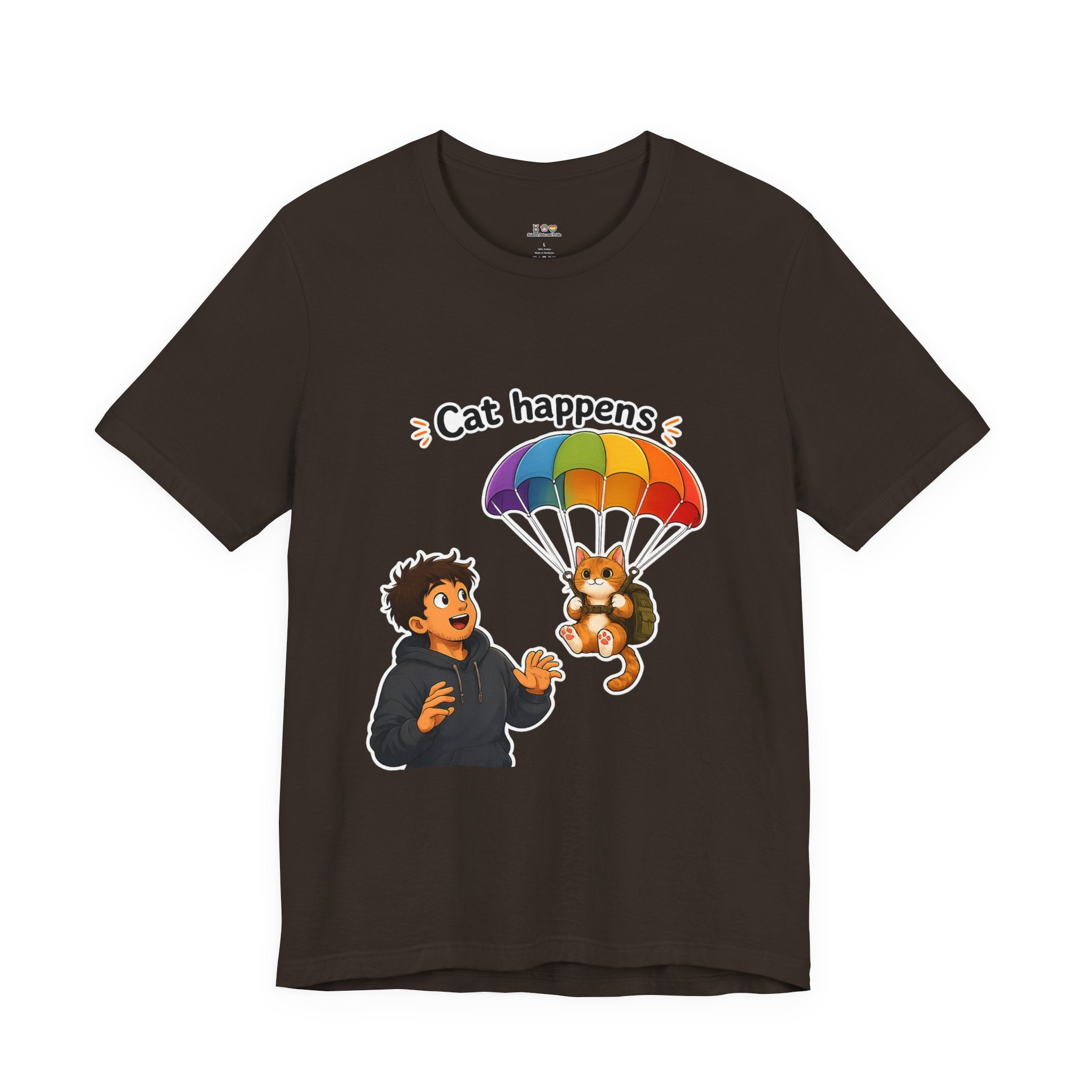 T‑Shirt - Cat Happens | Funny Parachuting Cat Graphic Tee