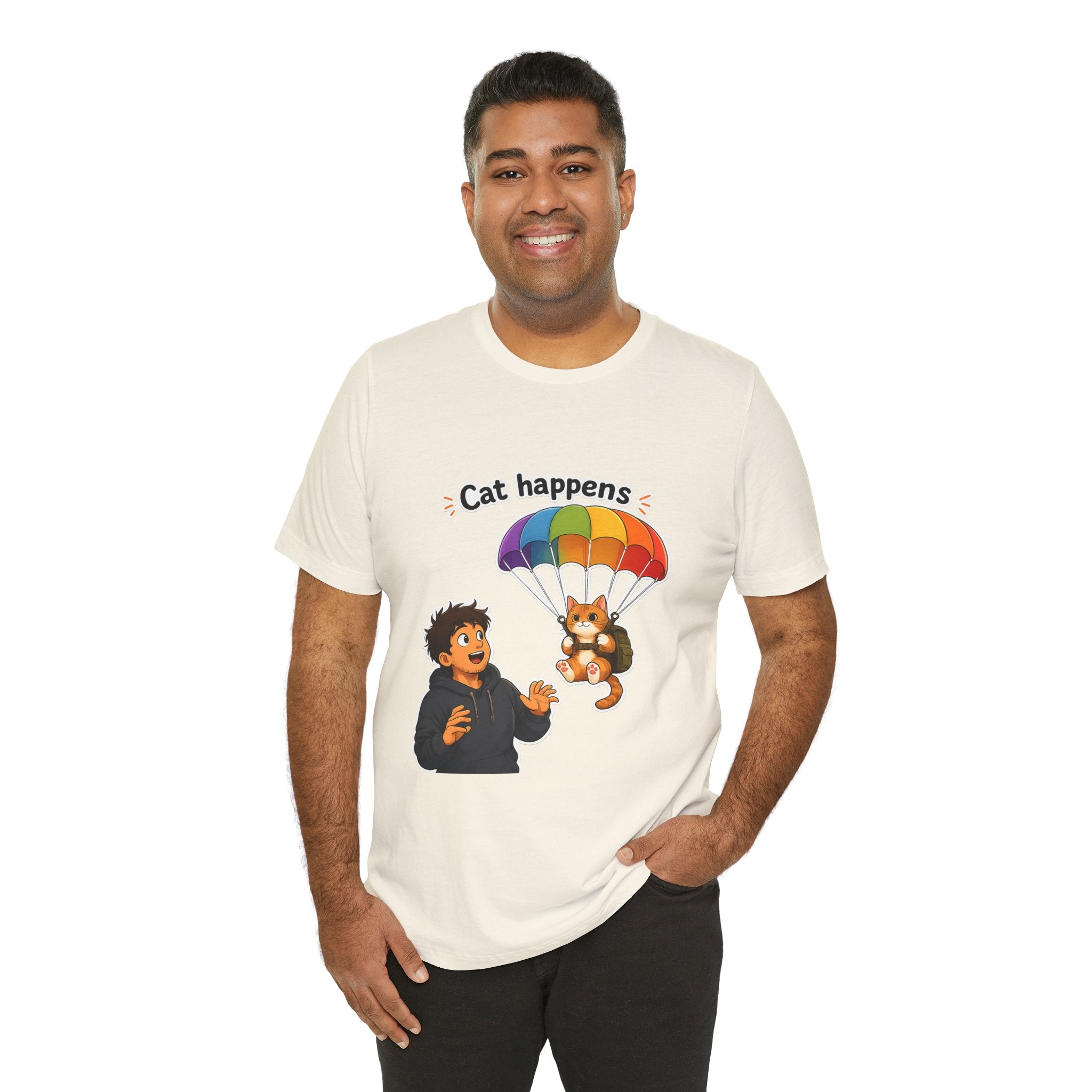 T‑Shirt - Cat Happens | Funny Parachuting Cat Graphic Tee