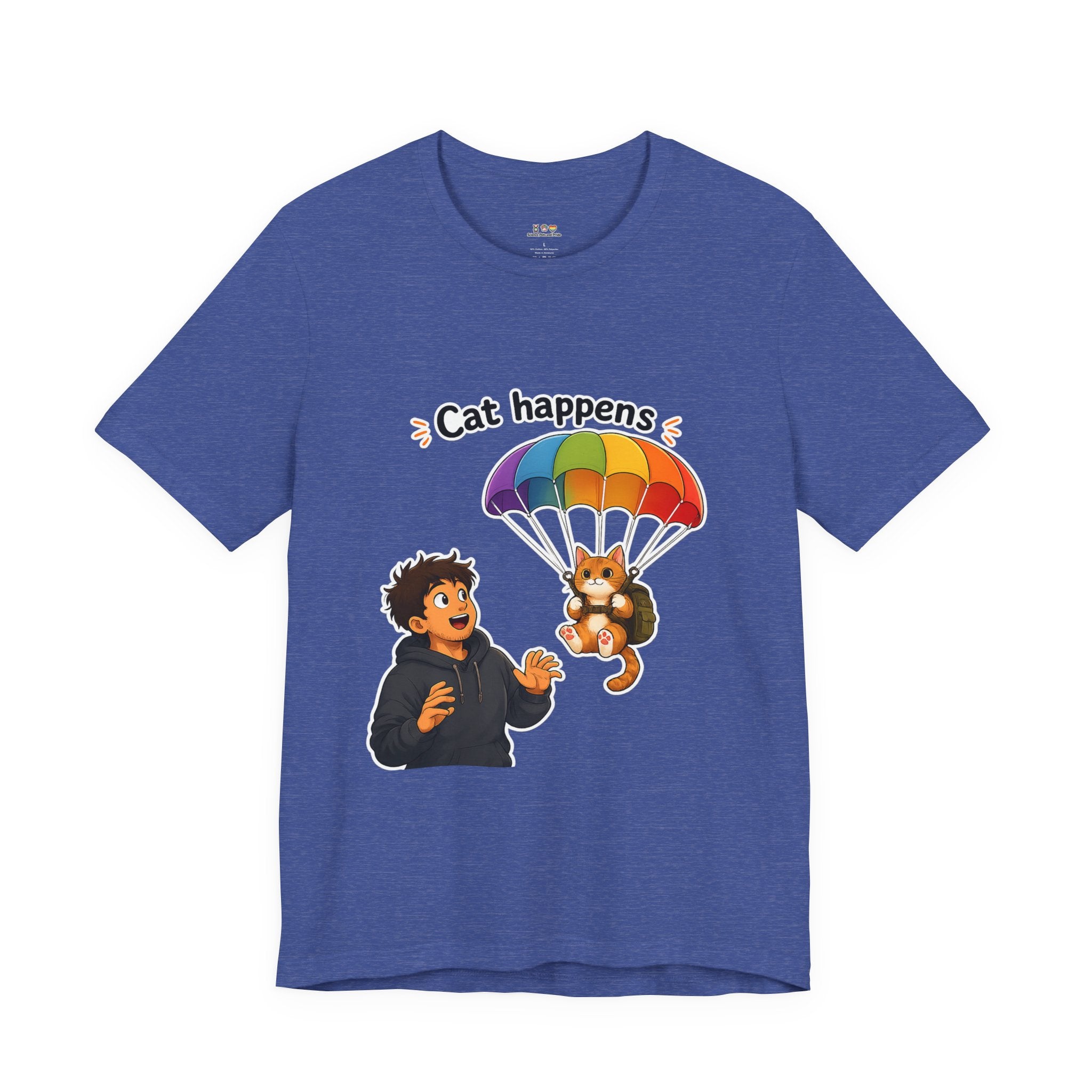 T‑Shirt - Cat Happens | Funny Parachuting Cat Graphic Tee