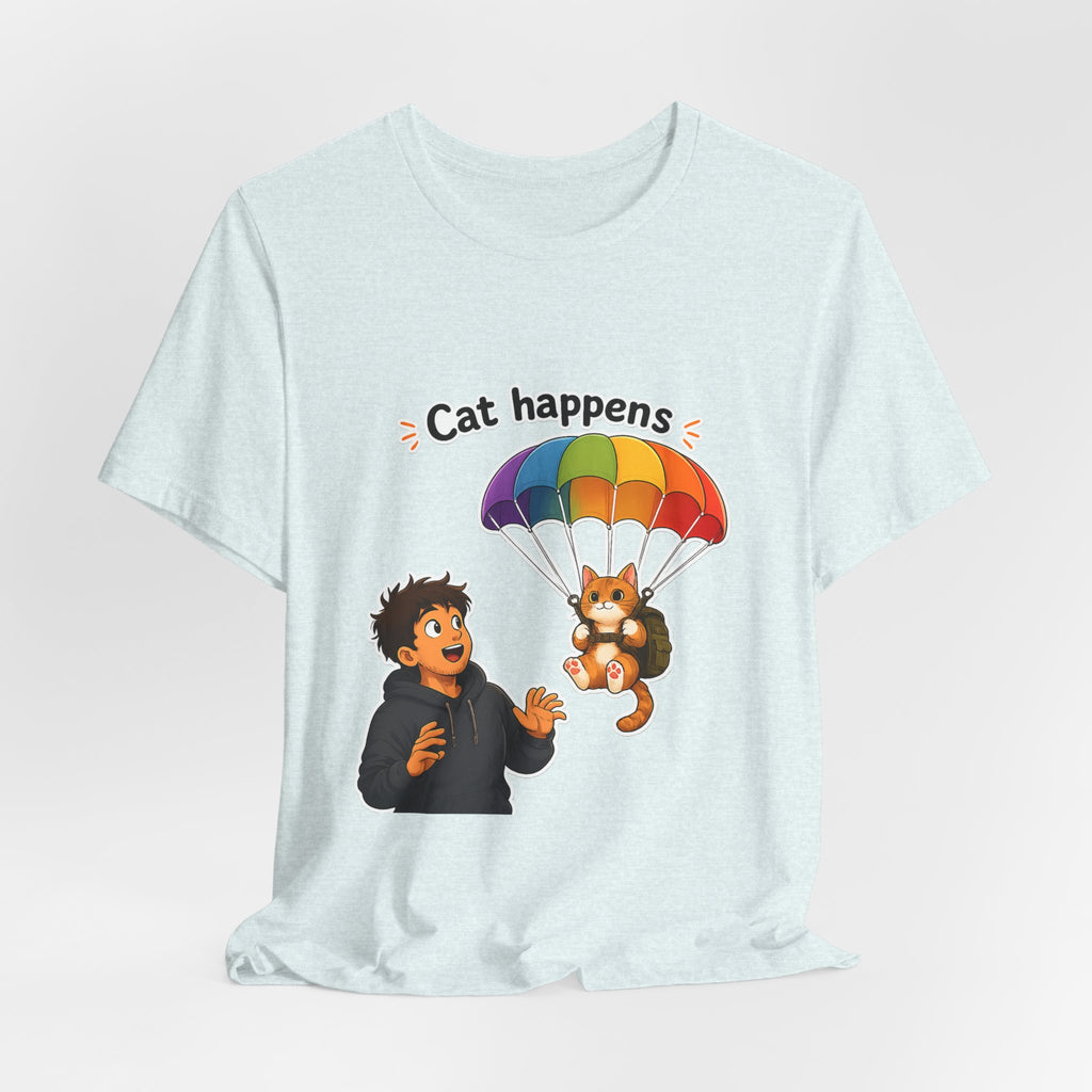 T‑Shirt - Cat Happens | Funny Parachuting Cat Graphic Tee