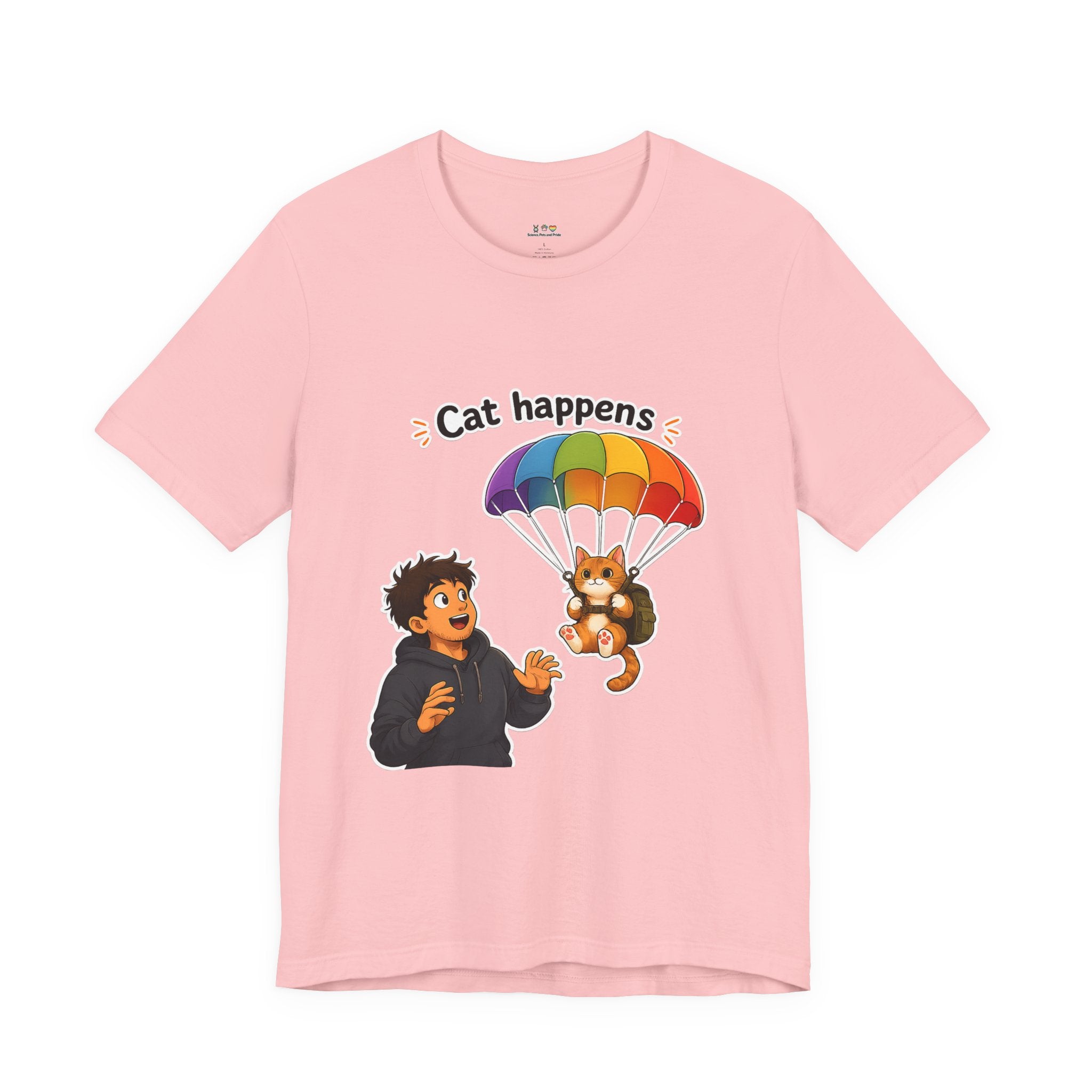 T‑Shirt - Cat Happens | Funny Parachuting Cat Graphic Tee