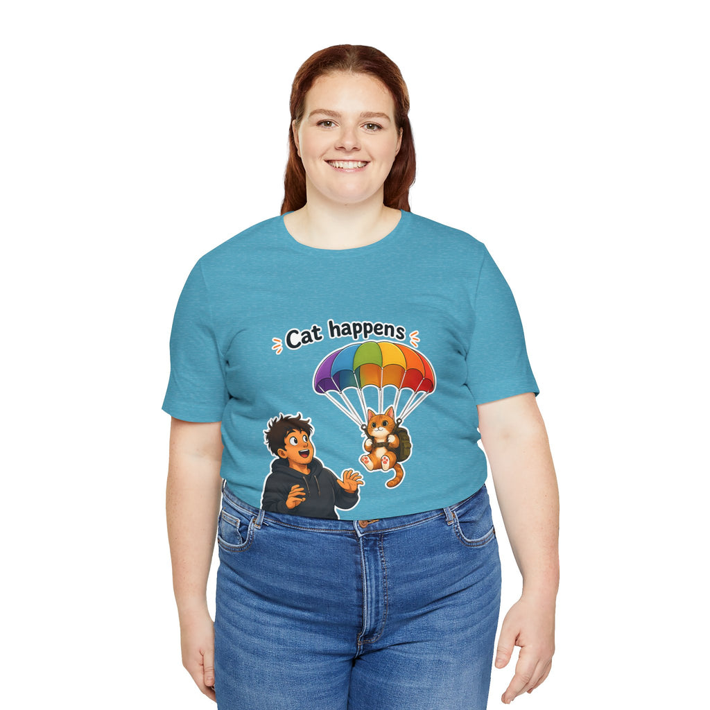 T‑Shirt - Cat Happens | Funny Parachuting Cat Graphic Tee