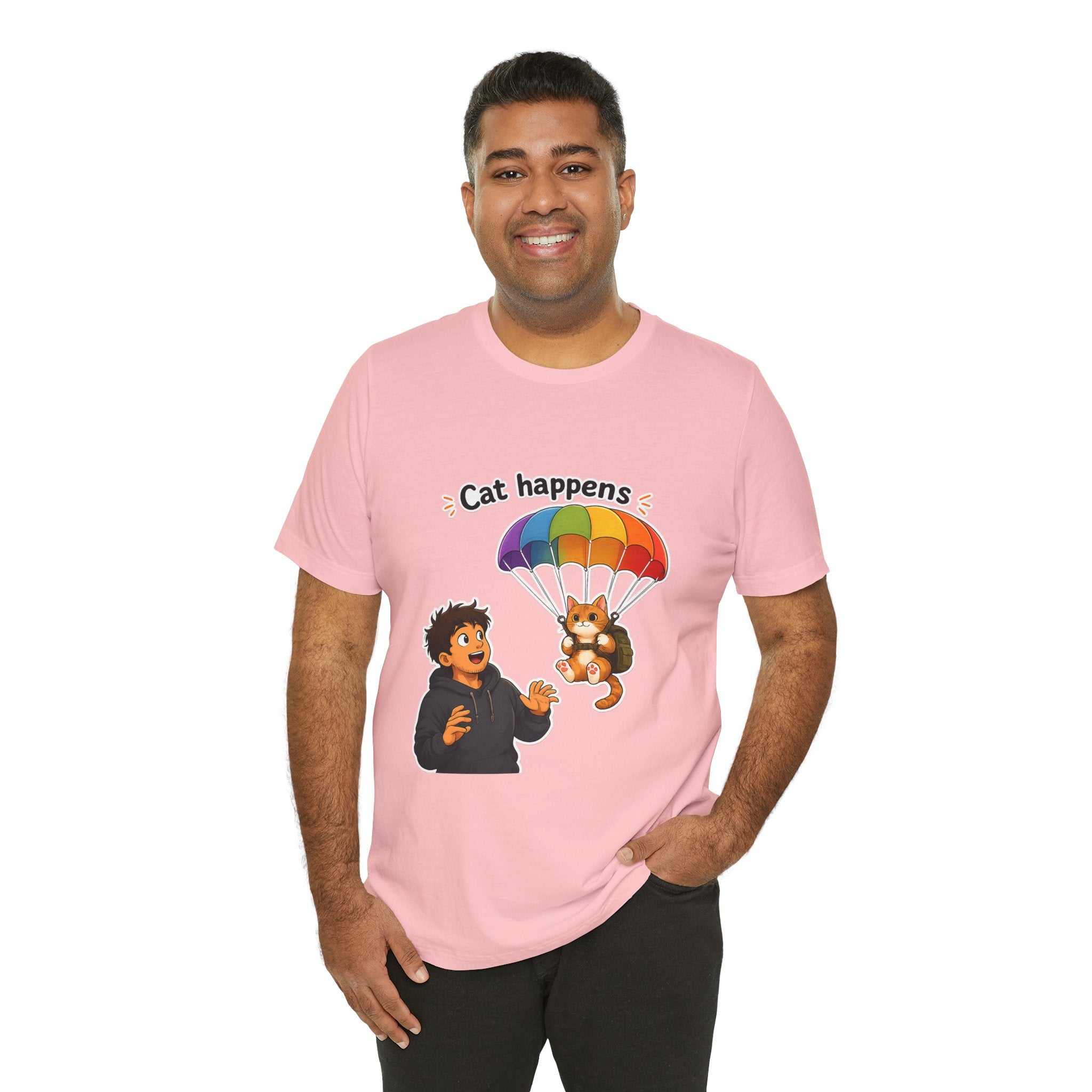T‑Shirt - Cat Happens | Funny Parachuting Cat Graphic Tee