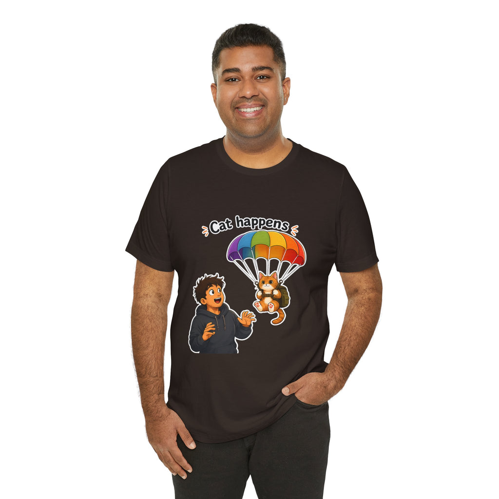 T‑Shirt - Cat Happens | Funny Parachuting Cat Graphic Tee