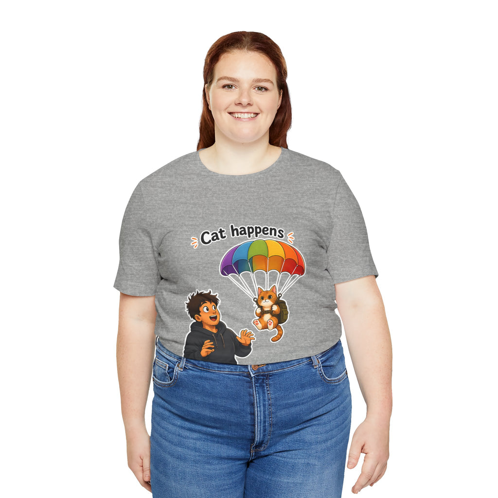 T‑Shirt - Cat Happens | Funny Parachuting Cat Graphic Tee