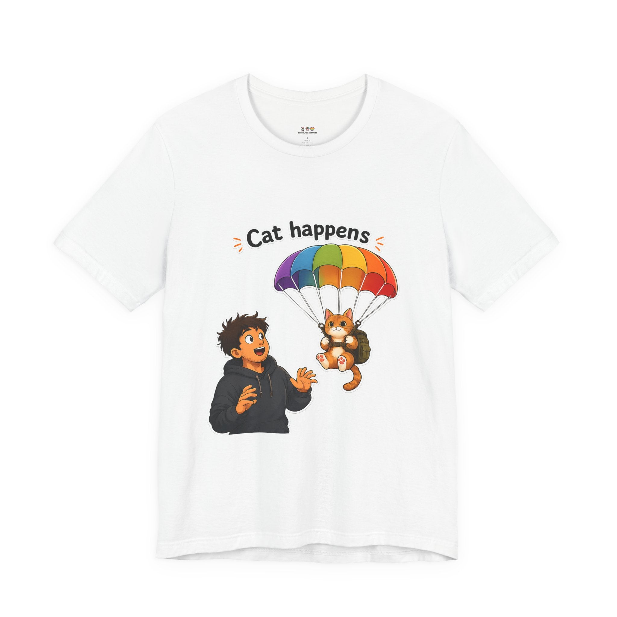 T‑Shirt - Cat Happens | Funny Parachuting Cat Graphic Tee