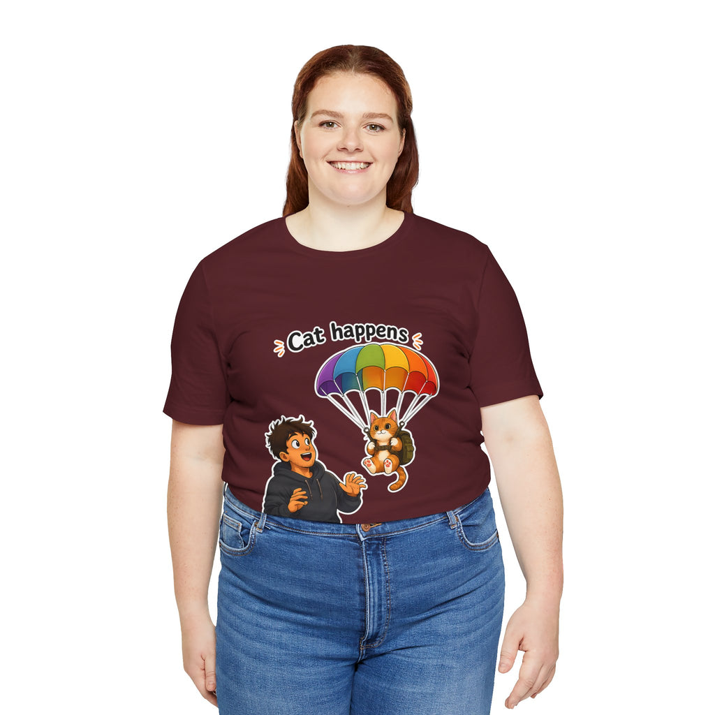 T‑Shirt - Cat Happens | Funny Parachuting Cat Graphic Tee